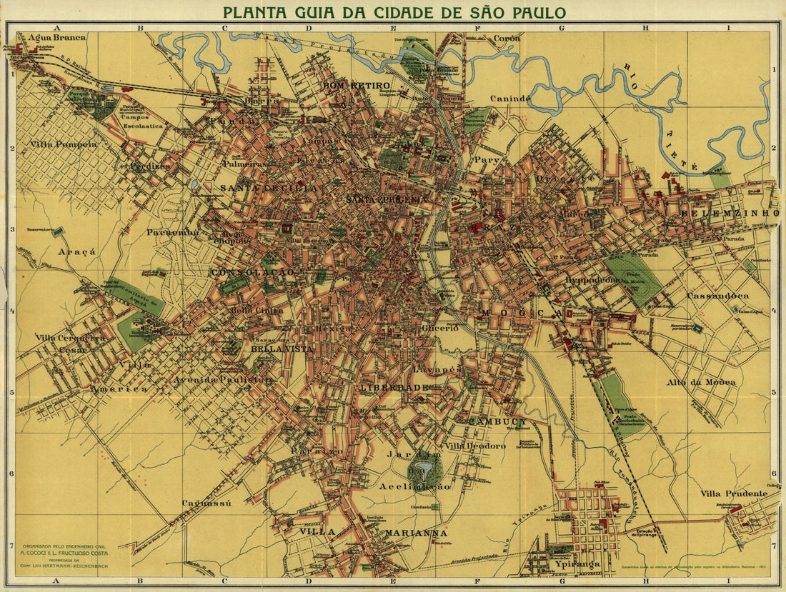 This old map of Planta Guia Da Cidade De São Paulo from 1913 was created by Alexandre Mariano Cococi, Reichenbach, L. Fructuoso Costa in 1913