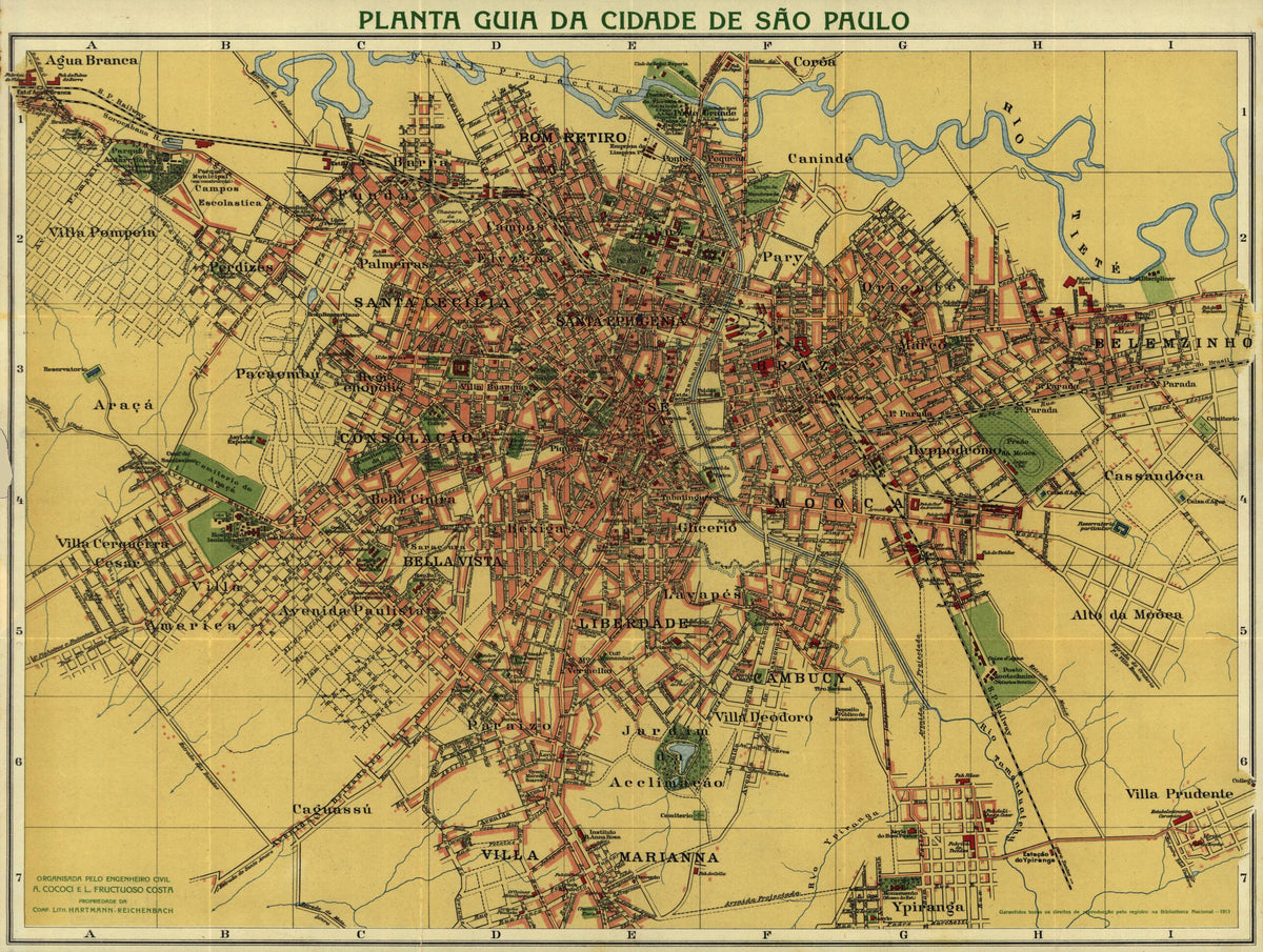 Planta Guia Da Cidade De São Paulo in 1913 by Relic Map Company