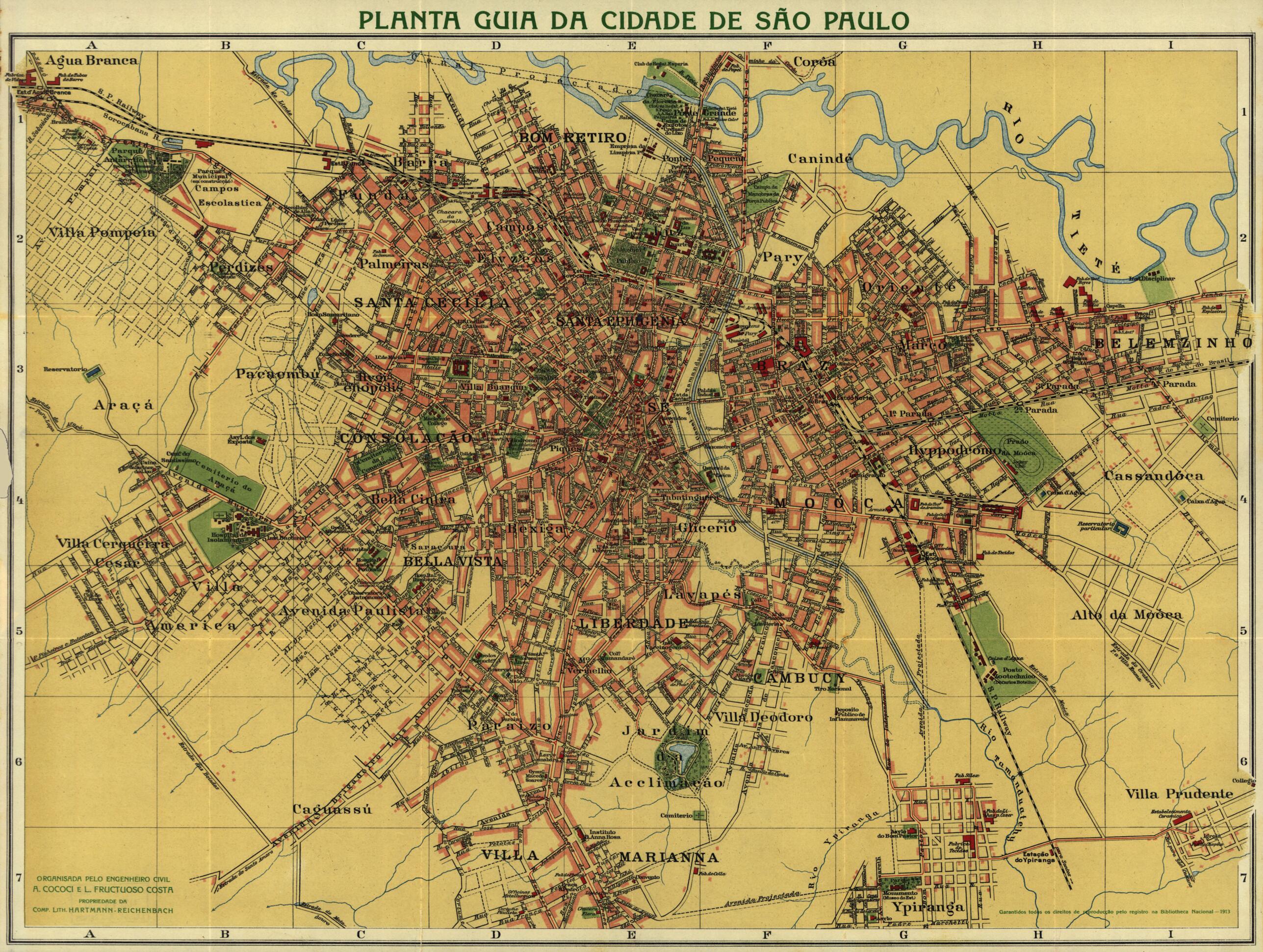 This old map of Planta Guia Da Cidade De São Paulo from 1913 was created by Alexandre Mariano Cococi, Reichenbach, L. Fructuoso Costa in 1913