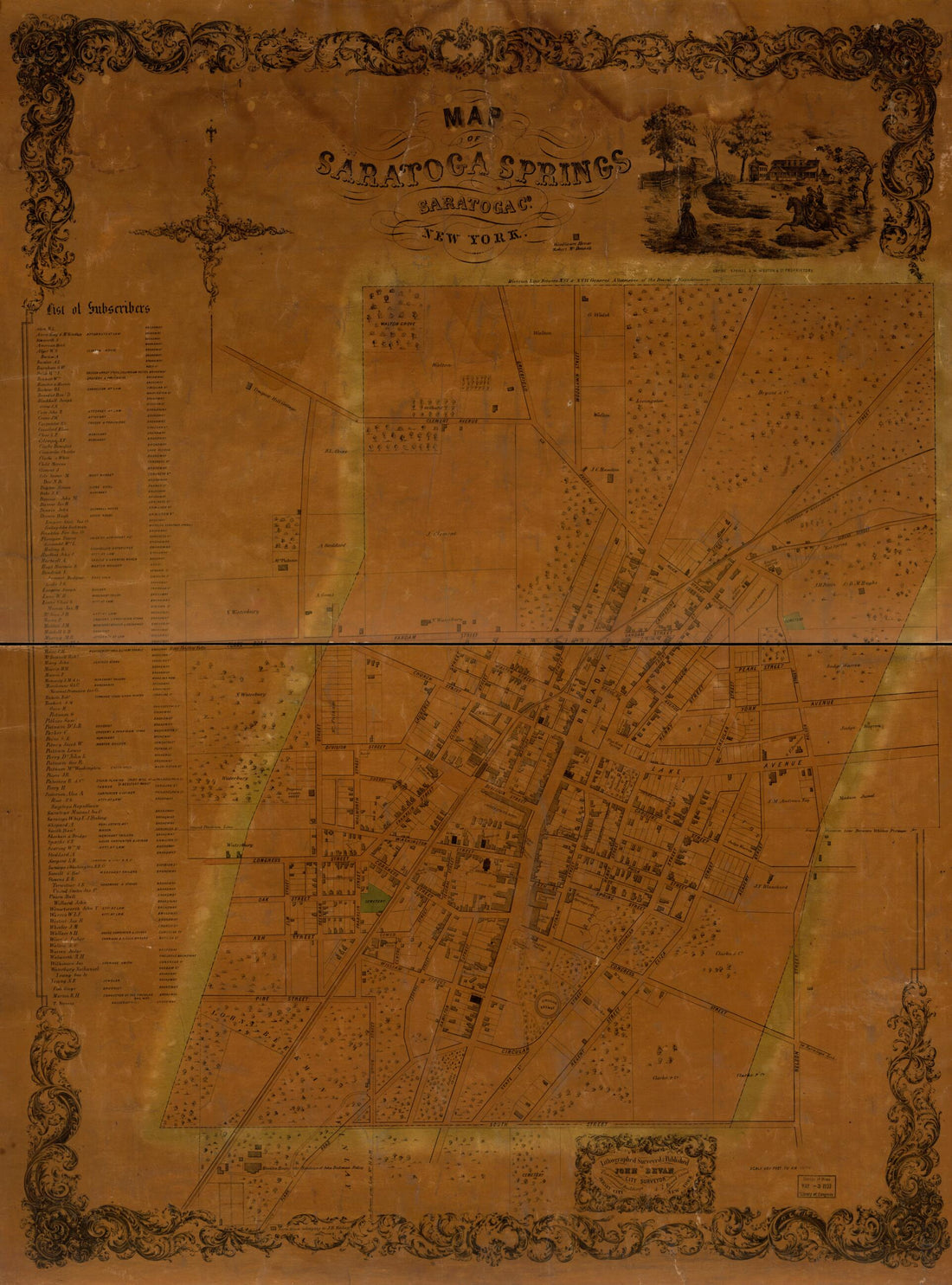 This old map of Map of Saratoga Springs, Saratoga Connecticut, New York from 1850 was created by John Bevan in 1850