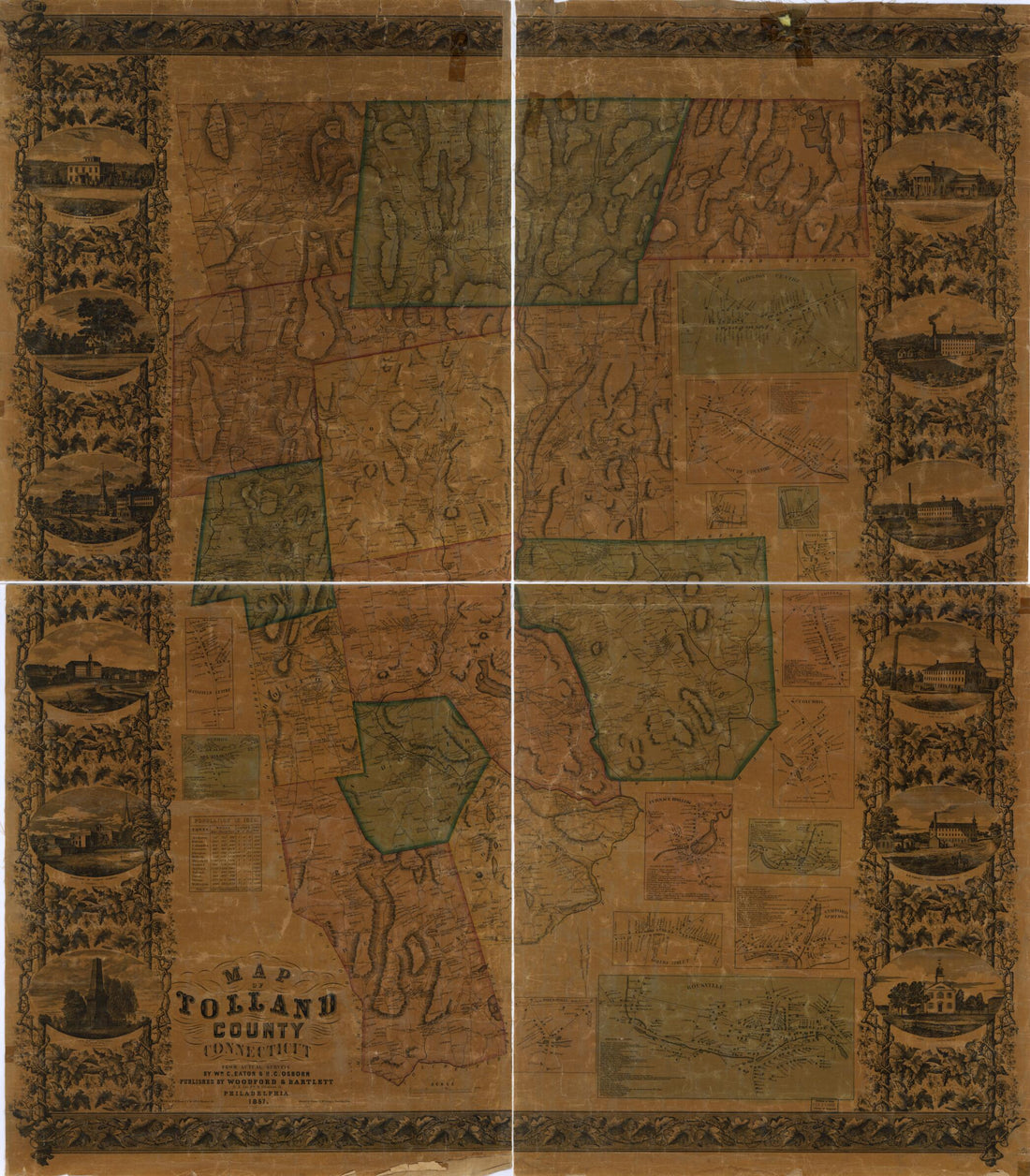 This old map of Map of Tolland County, Connecticut from 1857 was created by Wm. C. Eaton, H. C. Osborn, Woodford & Bartlett in 1857