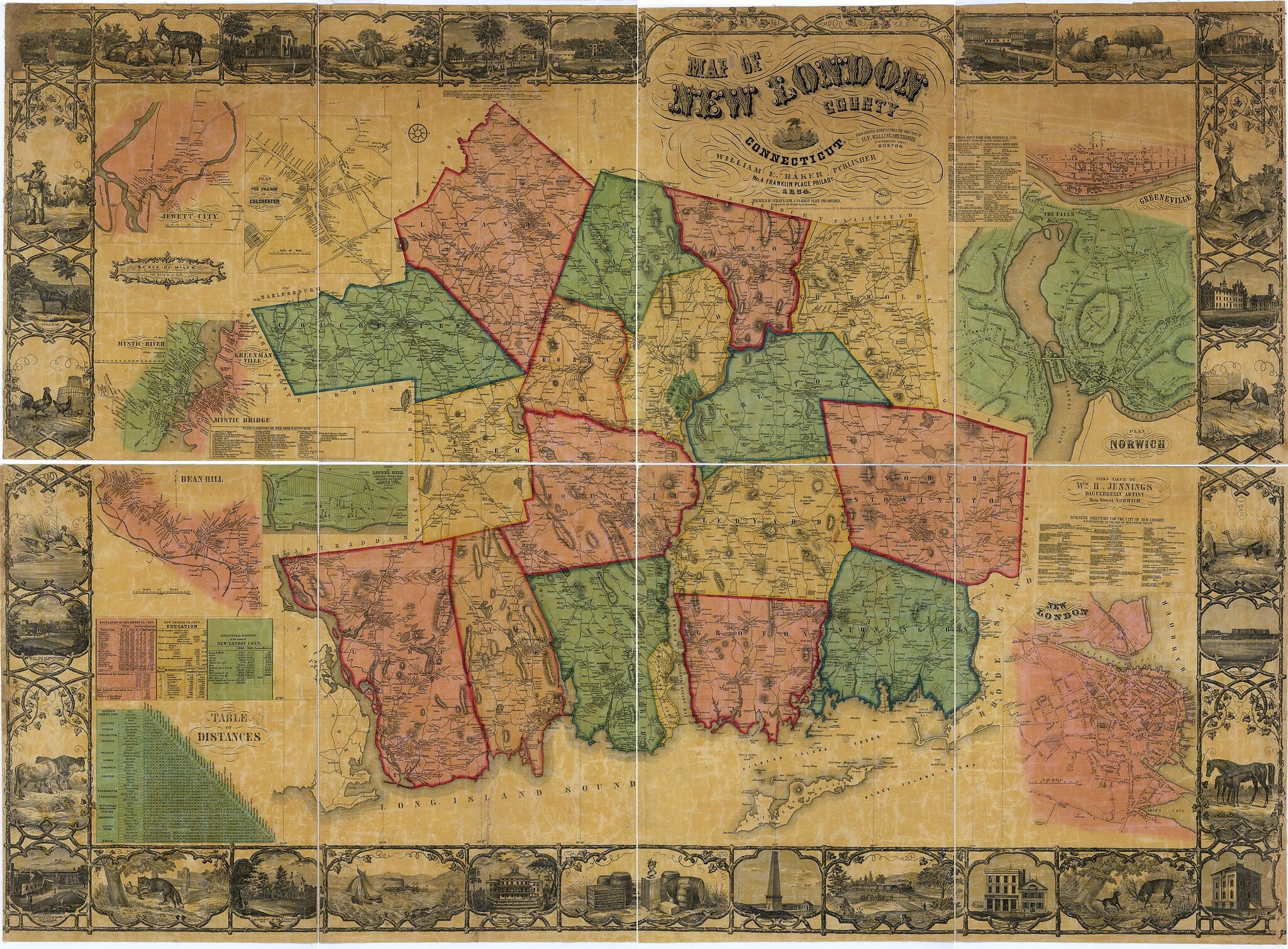 This old map of Map of New London County, Connecticut from 1854 was created by William E. Baker, Henry Francis Walling in 1854