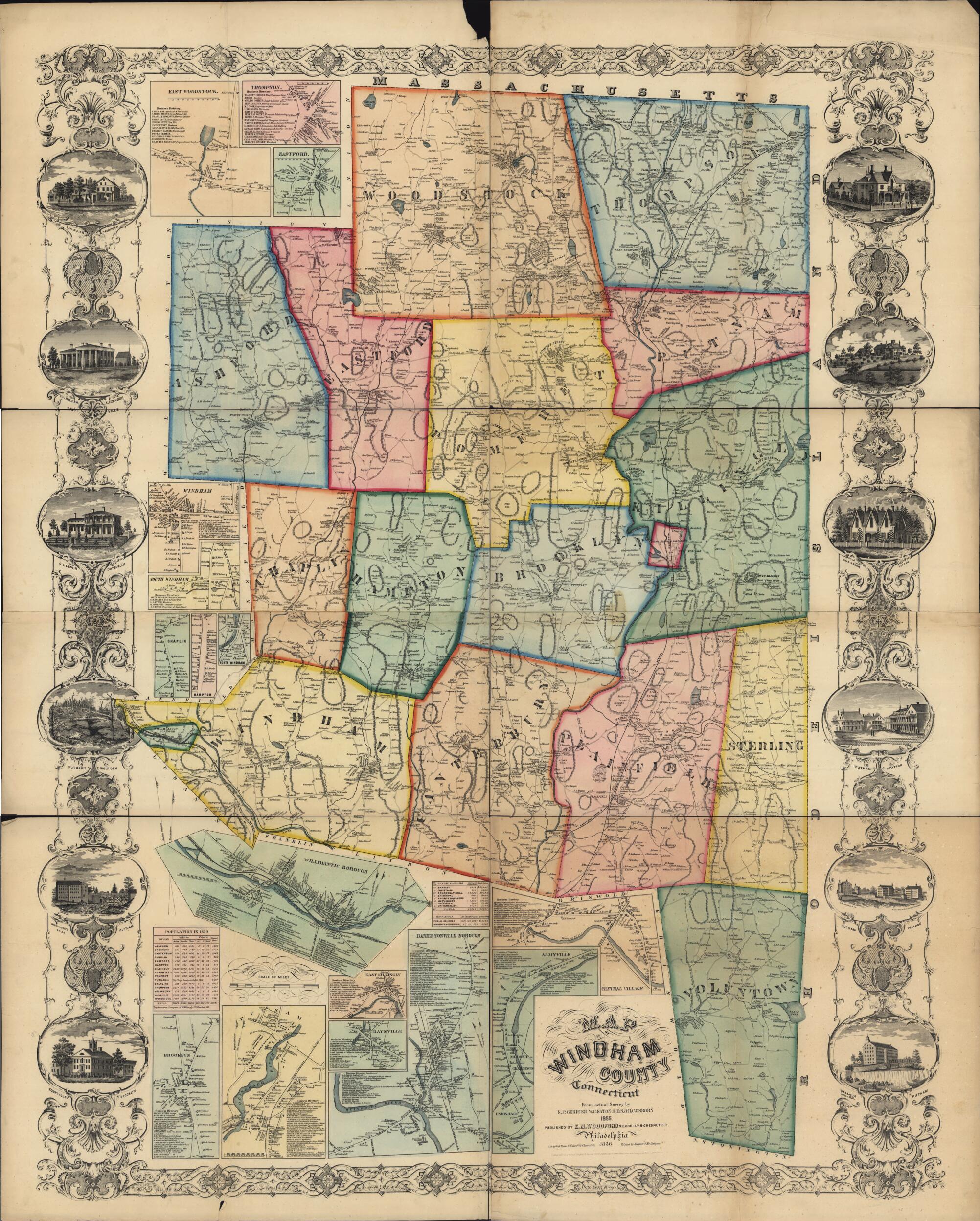 Map of Windham County, Connecticut in 1856 by Relic Map Company