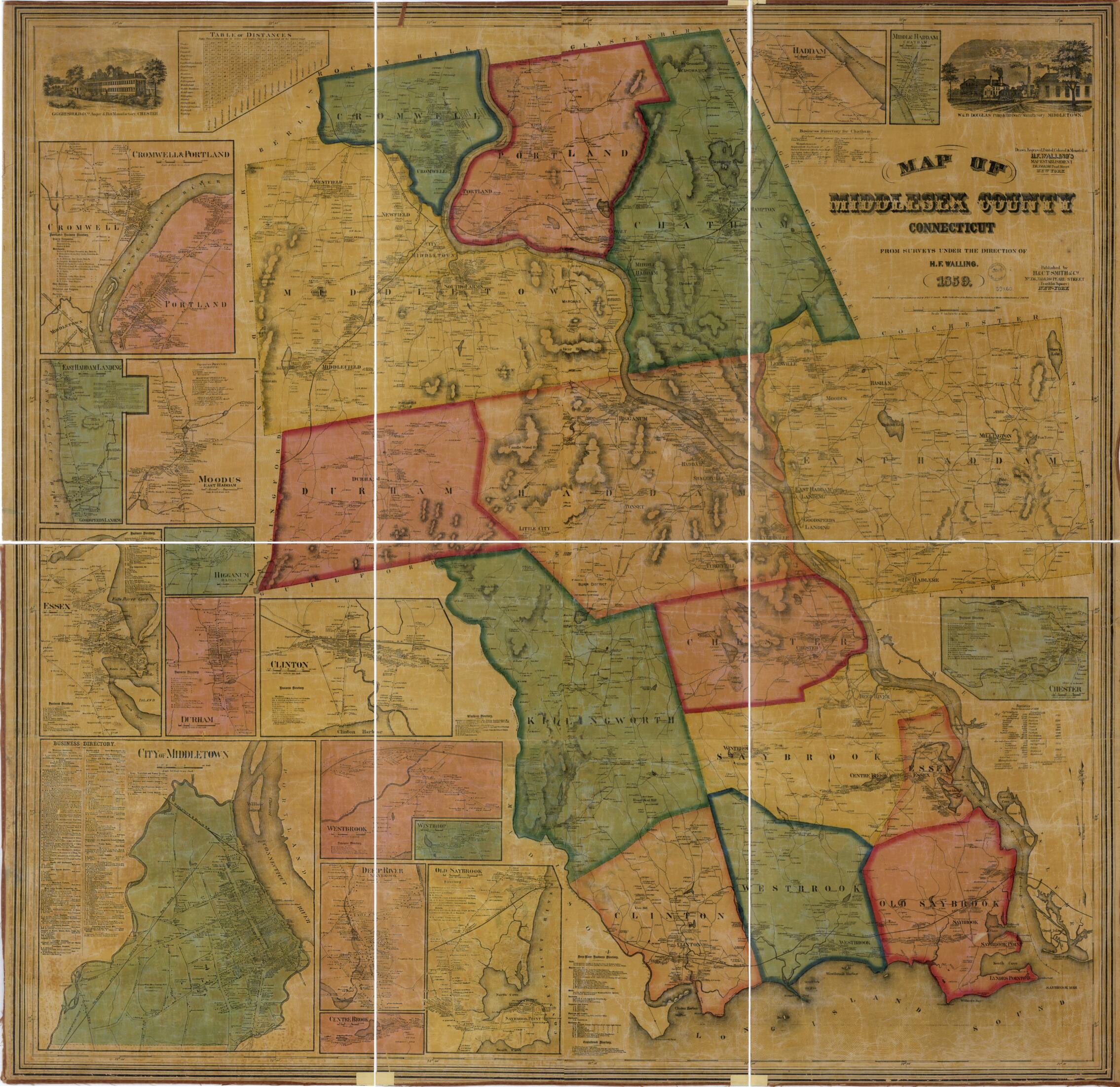 This old map of Map of Middlesex County, Connecticut from 1859 was created by H. & C. T. Smith & Co, Henry Francis Walling in 1859