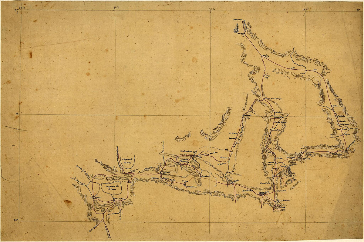 Sketch of Area of Northeastern Mexico Bounded by Monclova, Monterrey, Saltillo, and Parras 1846 by Relic Map Company