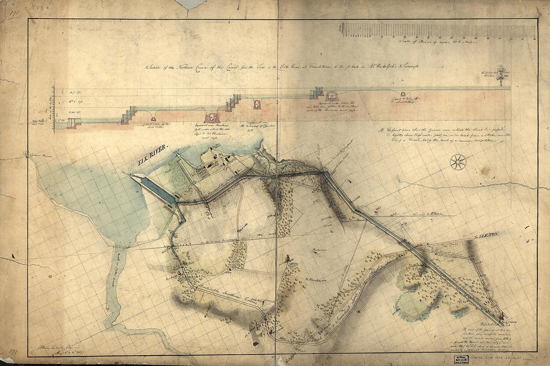 This old map of Section of the Northern Course of the Canal from the Tide In the Elk River at Frenchtown to the Forked oak In Mr. Rudulph&