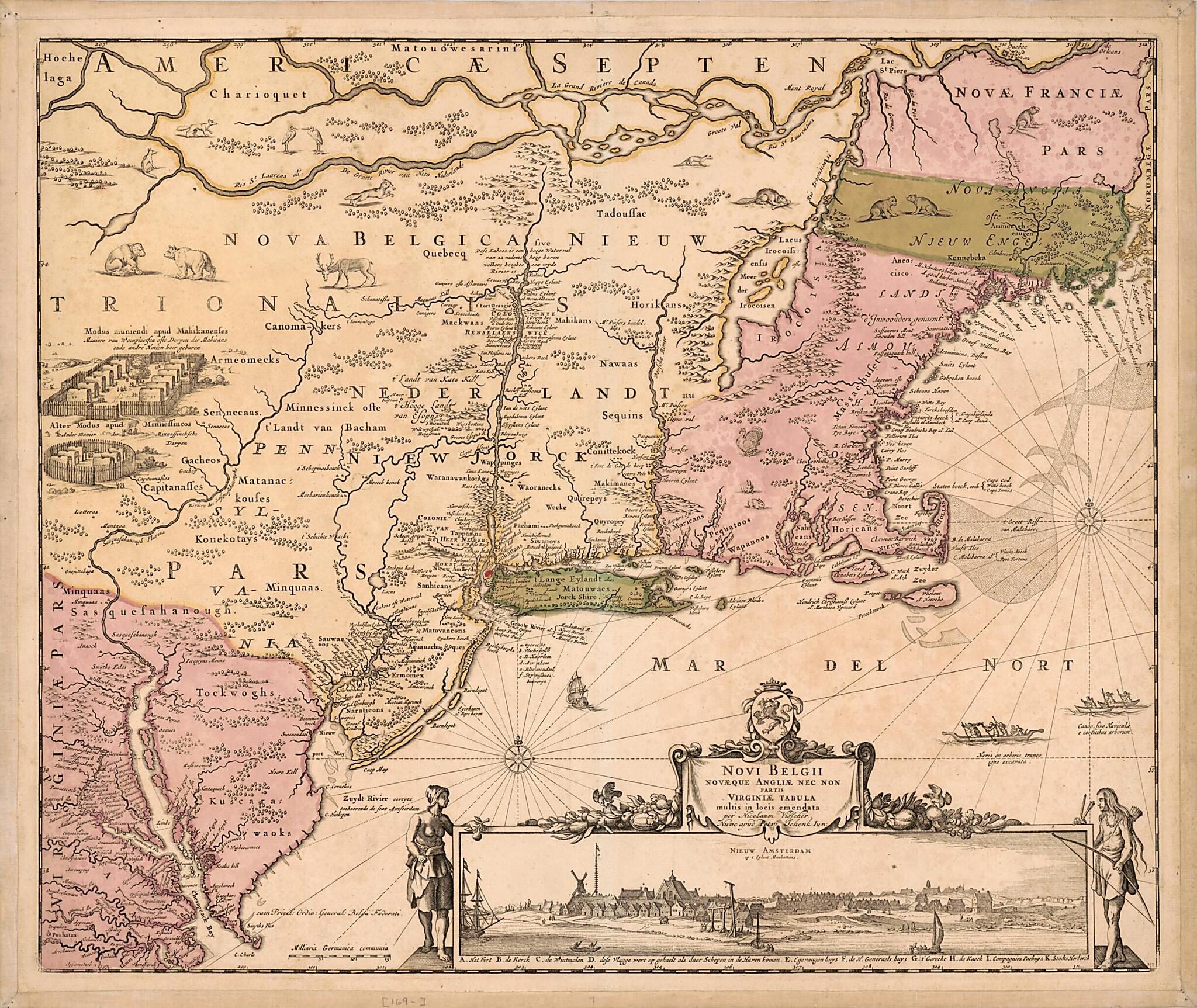 This old map of Novi Belgii Novæque Angliæ Nec Non Partis Virginiæ Tabula : Multis In Locis Emendata from 1690 was created by Petrus Schenk, Nicolaes Visscher in 1690