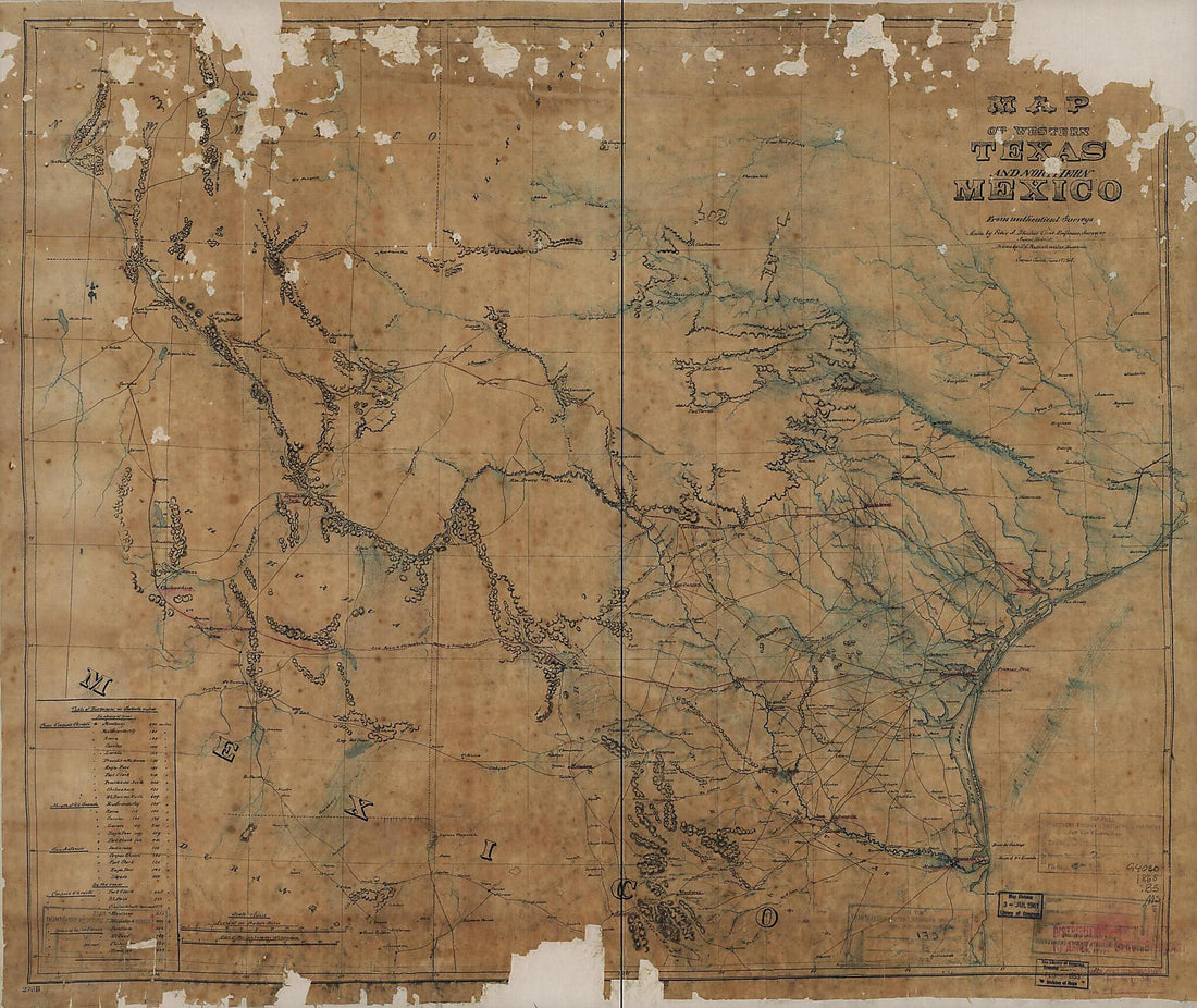 This old map of Map of Western Texas and Northern Mexico from Authentical Surveys (Western Texas and Northern Mexico from Authentical Surveys) from 1868 was created by F. G. Baltischweiler, Felix A. Blucher in 1868