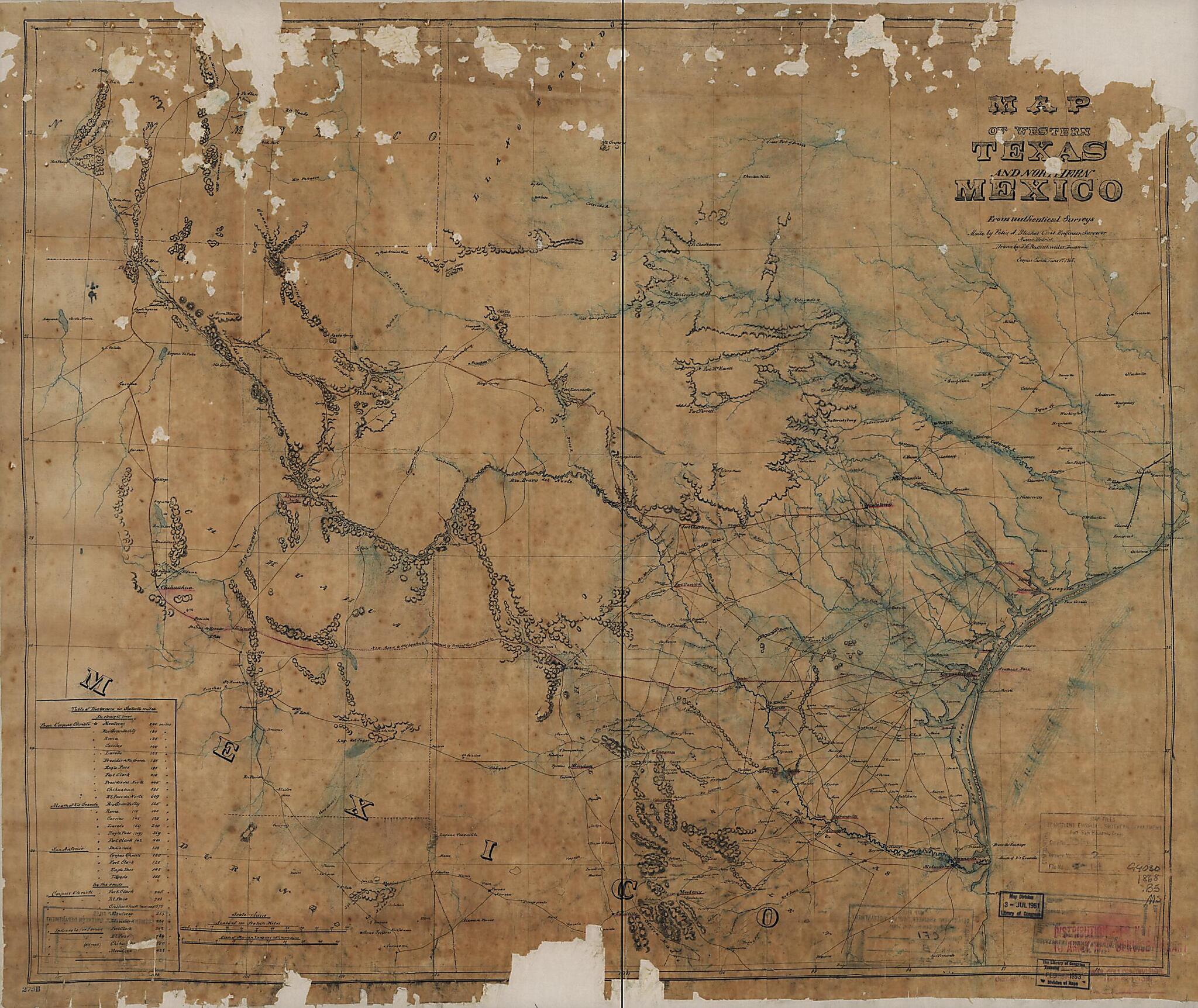 This old map of Map of Western Texas and Northern Mexico from Authentical Surveys (Western Texas and Northern Mexico from Authentical Surveys) from 1868 was created by F. G. Baltischweiler, Felix A. Blucher in 1868