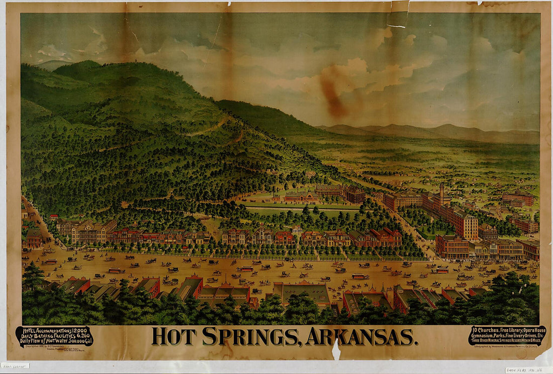 This old map of Hot Springs, Arkansas from 1890 was created by H. C. Townsend, Woodward & Tiernam Printing Co in 1890