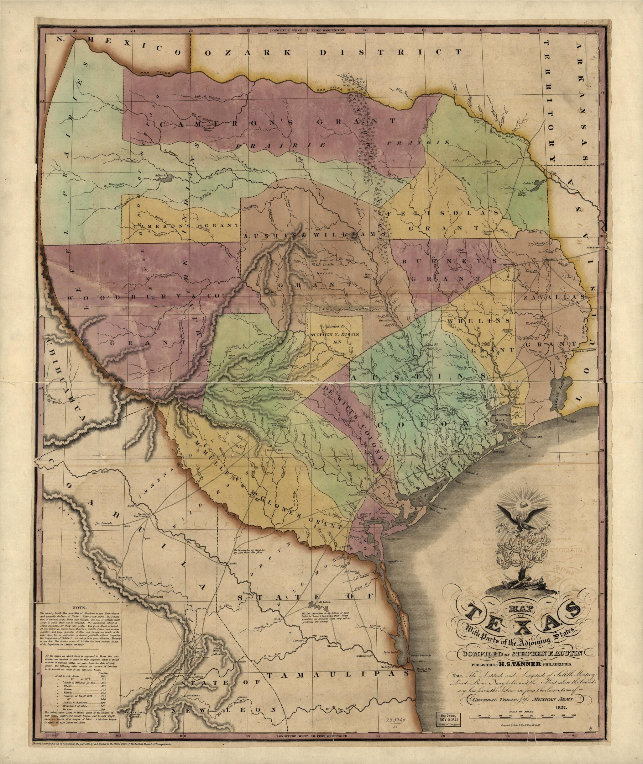 This old map of Map of Texas With Parts of the Adjoining States from 1837 was created by Stephen F. (Stephen Fuller) Austin, Henry Schenck Tanner in 1837