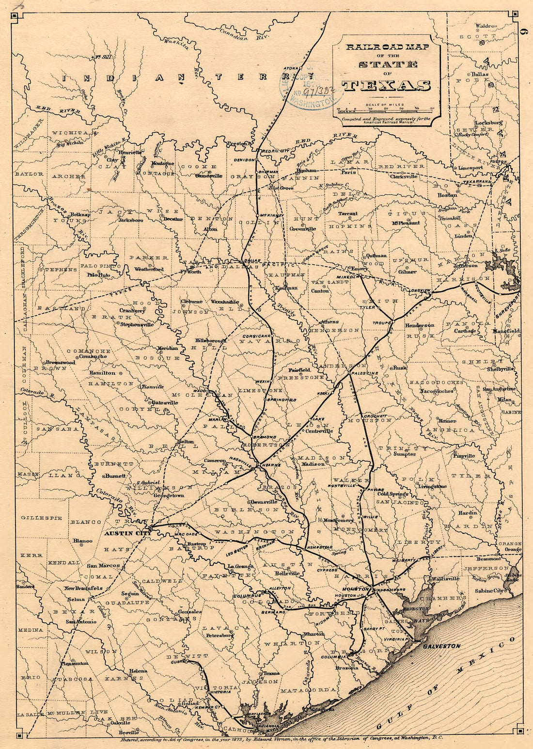 This old map of Railroad Map of the State of Texas from 1873 was created by in 1873