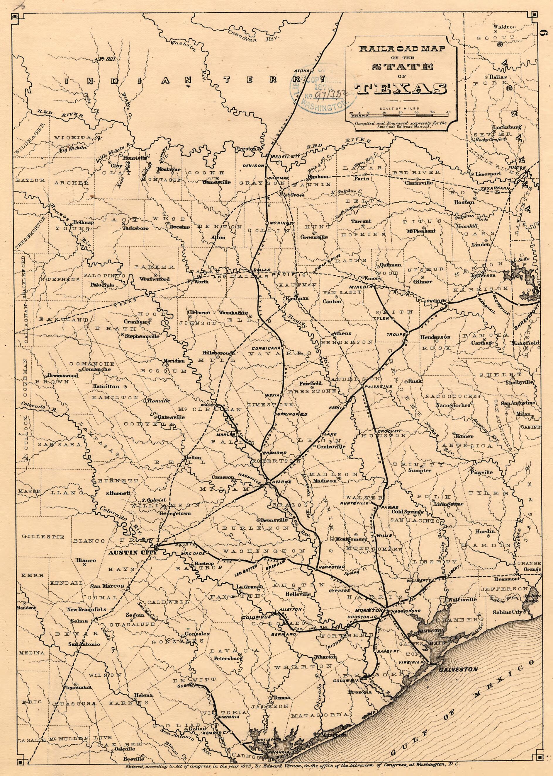 This old map of Railroad Map of the State of Texas from 1873 was created by in 1873