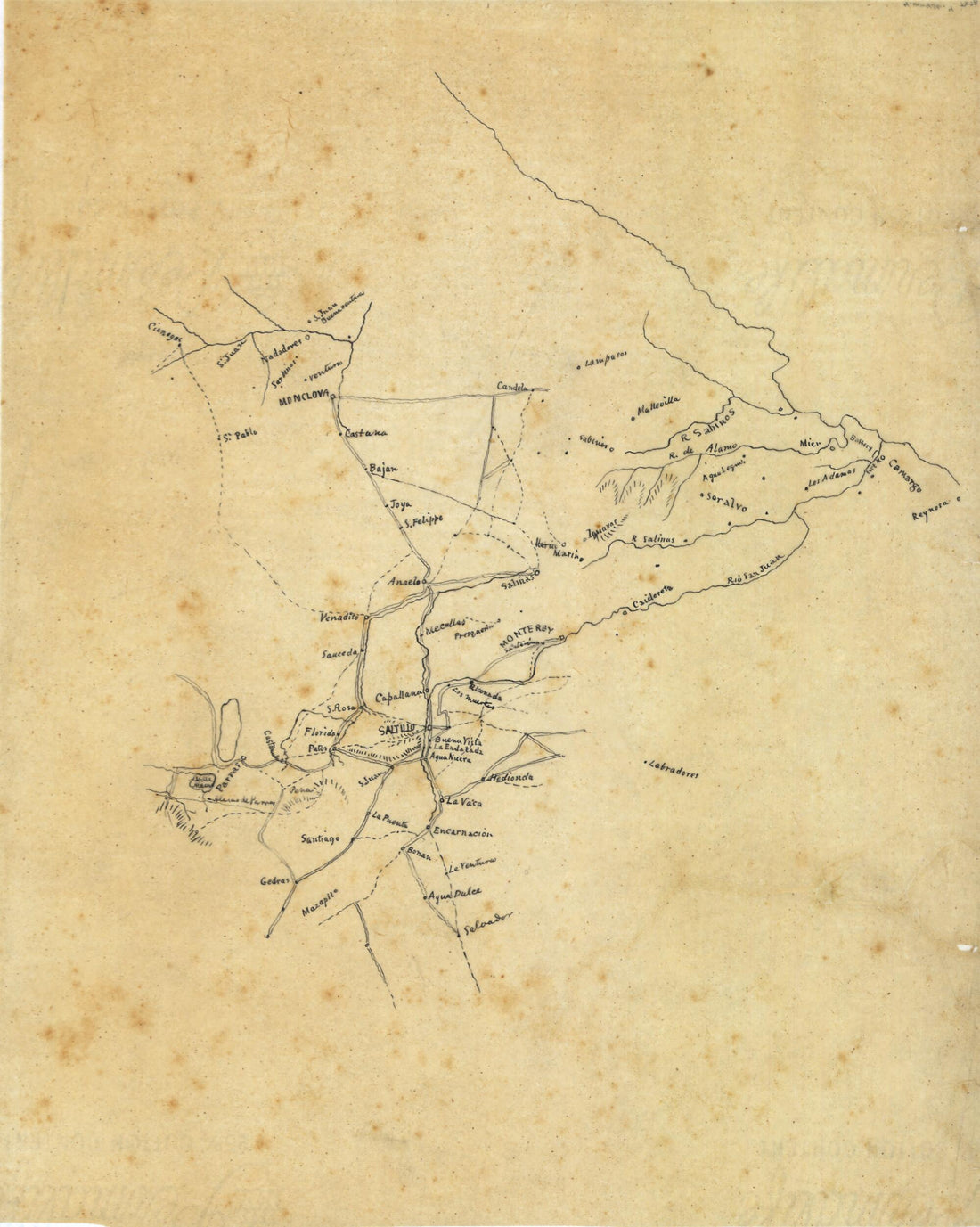 This old map of Sketch of Area of Northeastern Mexico from Rio Grande to Parras from 1846 was created by Joseph Goldsborough Bruff in 1846