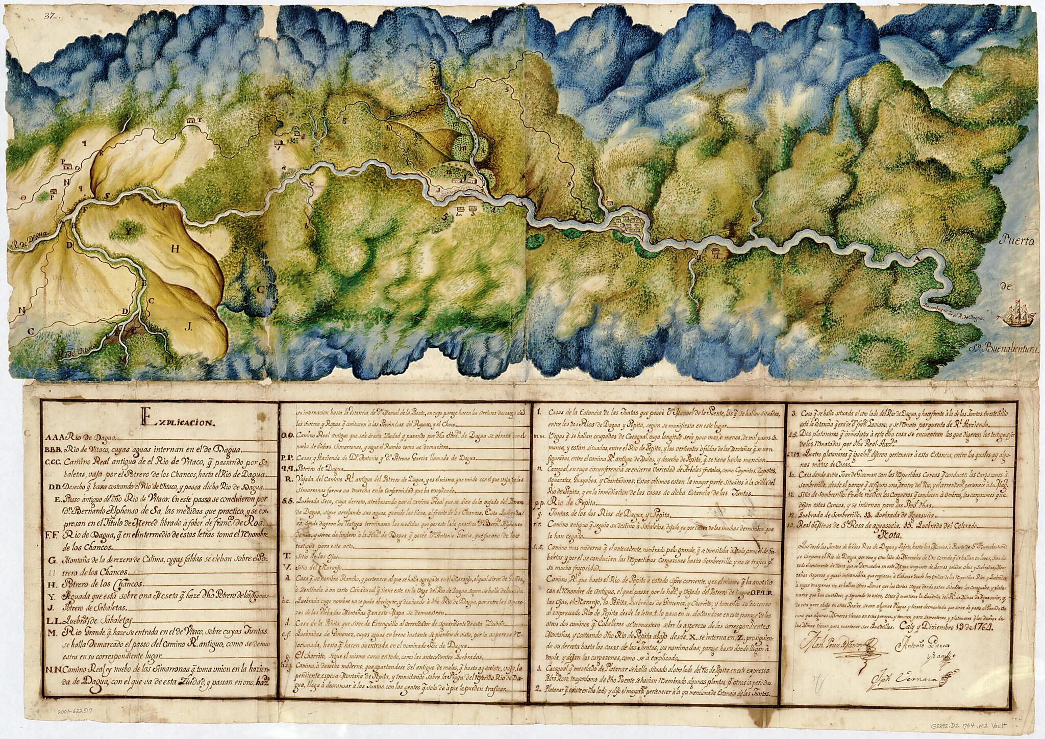 This old map of Manuscript Map of Dagua River Region, Colombia from 1764 was created by in 1764