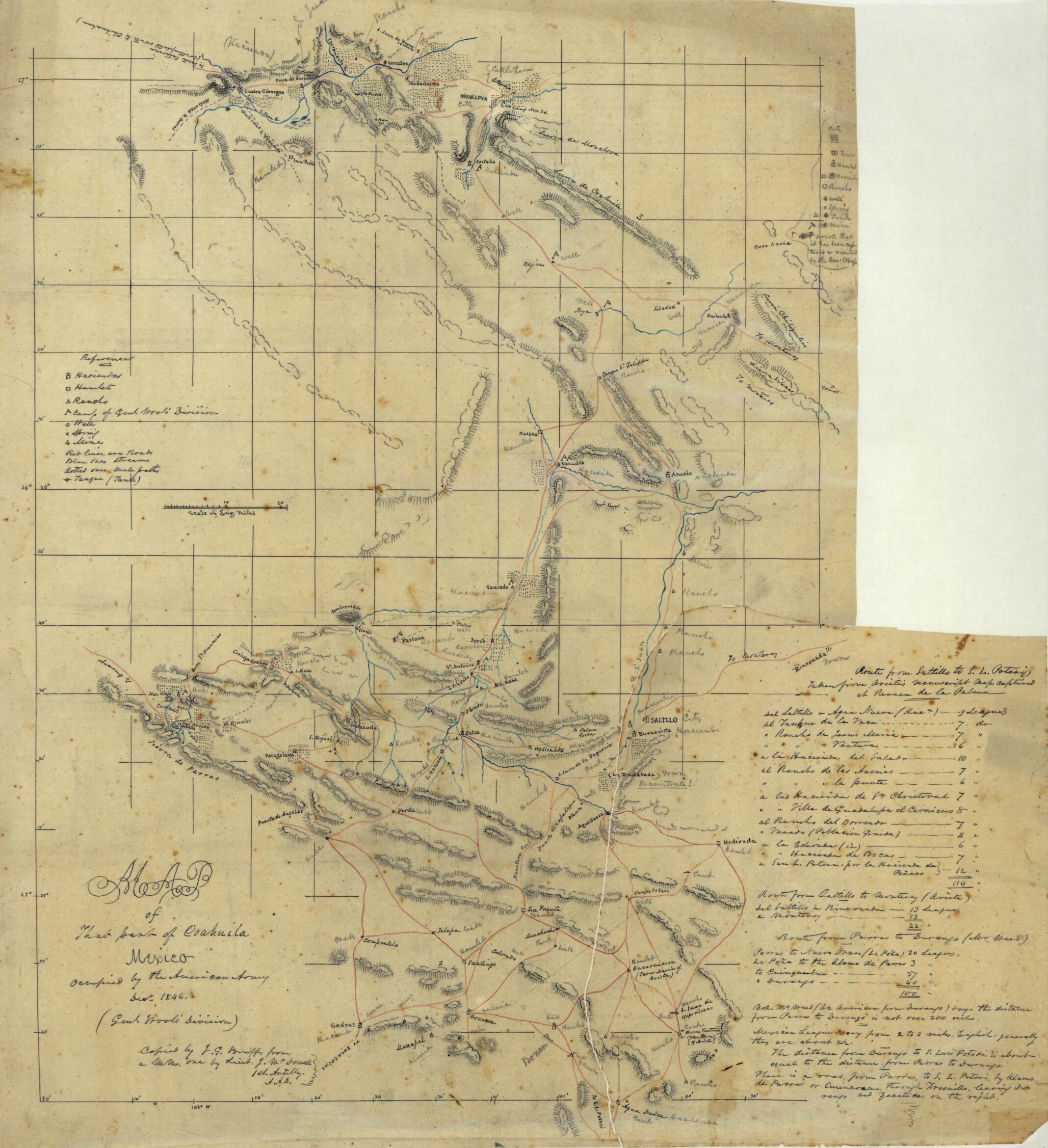 This old map of Map of That Part of Coahuila, Mexico, Occupied by the American Army, Decr. from 1846 (Genl. Wool&