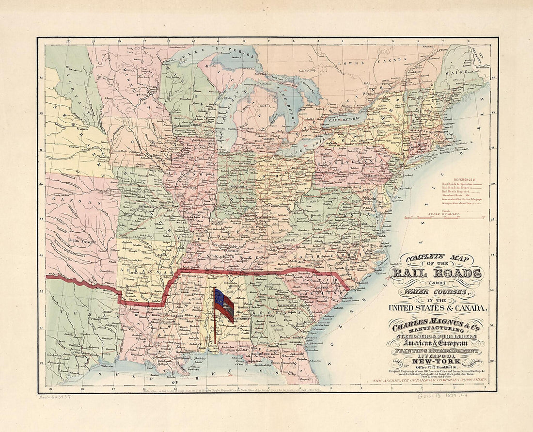 This old map of Complete Map of the Rail Roads and Water Courses In the United Staes & Canada from 1859 was created by Charles Magnus & Co in 1859