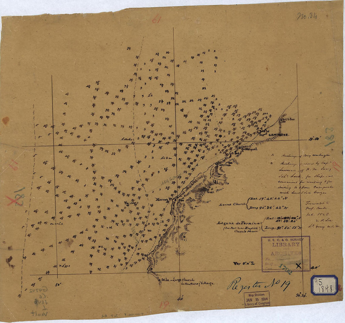 This old map of Map Showing Coast of State of Campeche from Campeche City to Seiba from 1848 was created by S. P. Lee in 1848
