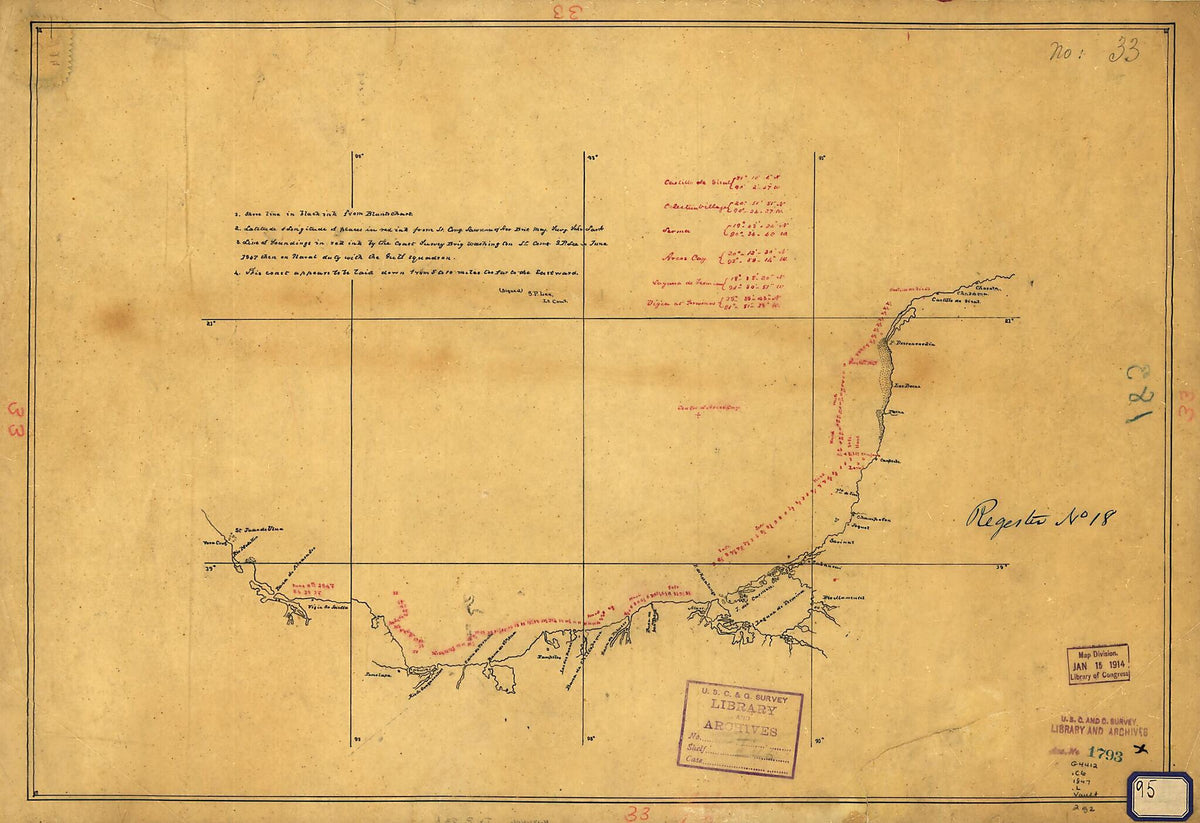 Map Showing Coast of Mexico from Vera Cruz to Chuxula 1847 by Relic Map Company