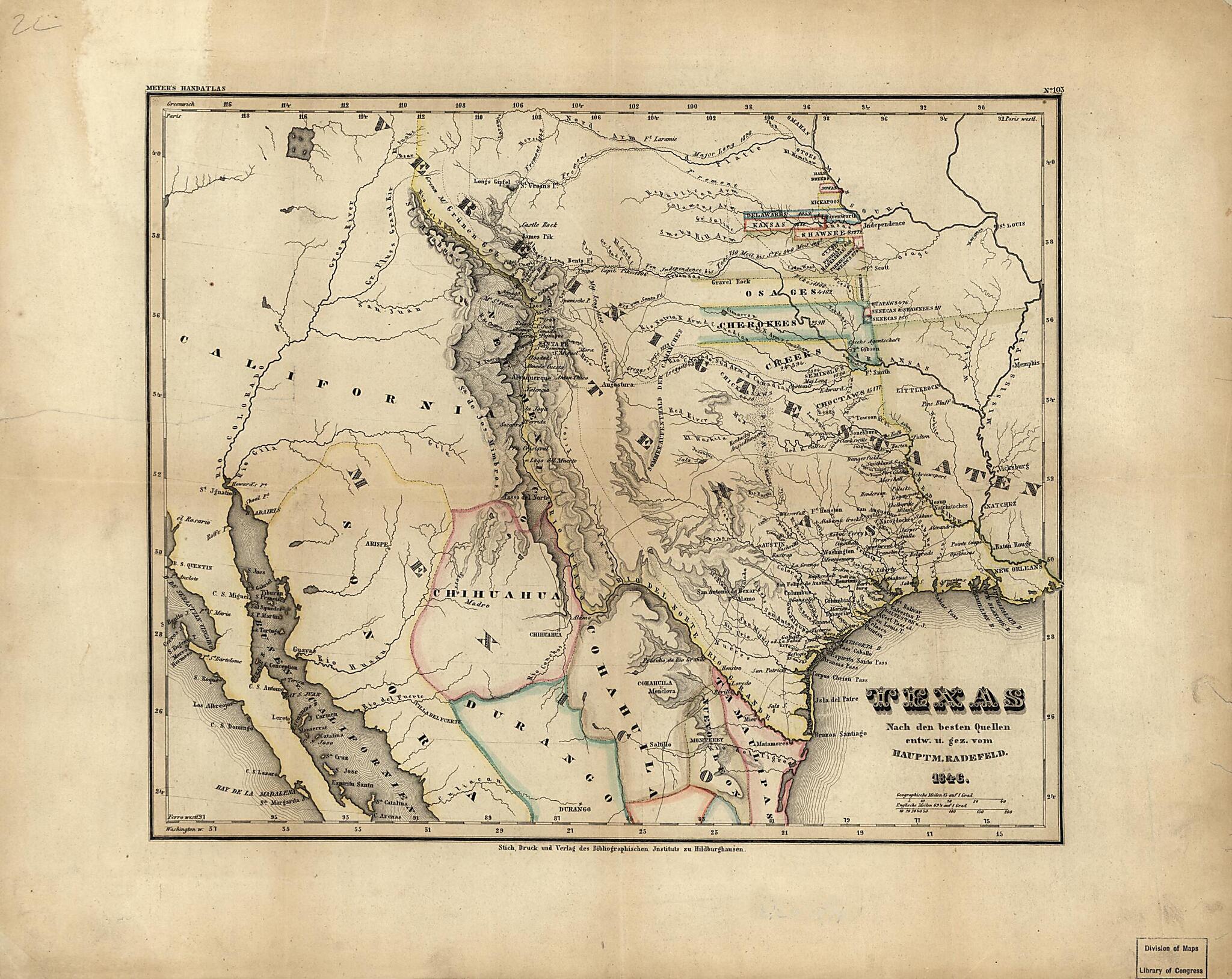 This old map of Texas : Nach Den Besten Quellen from 1846 was created by Bibliographisches Institut Leipzig, Carl Christian Franz Radefeld in 1846