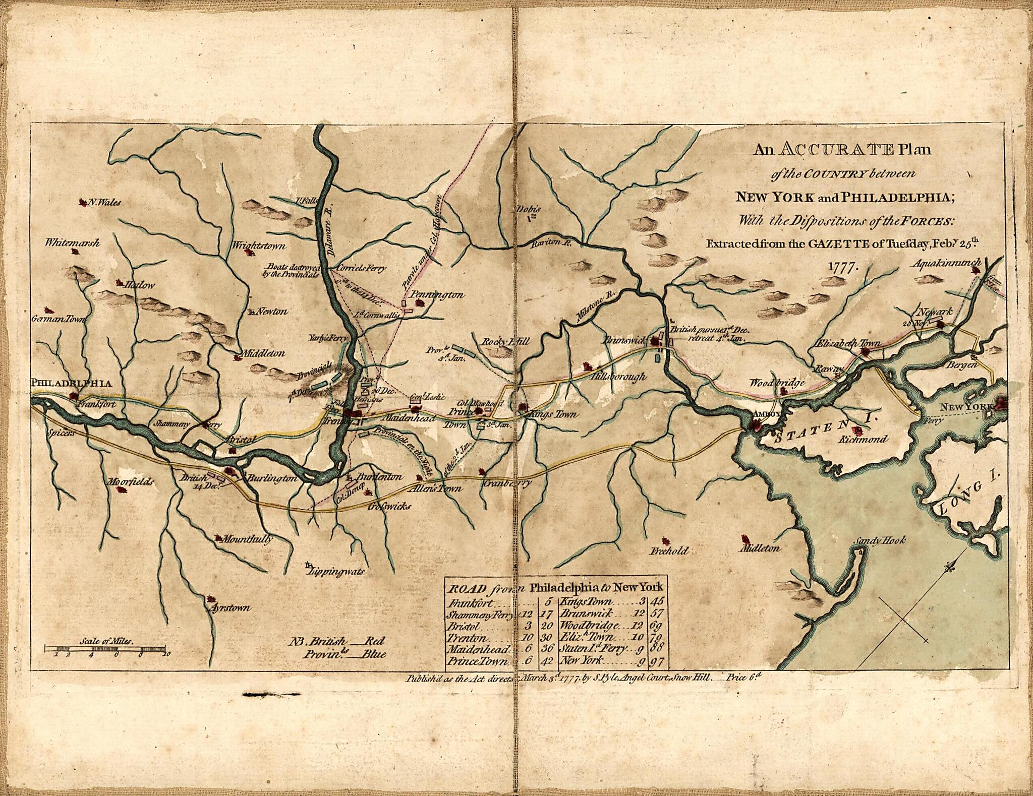 This old map of An Accurate Plan of the Country Between New York and Philadelphia : With the Dispositions of the Forces. (York à Philadelphie En from 1777 :) was created by Stephen Pyle in 1777