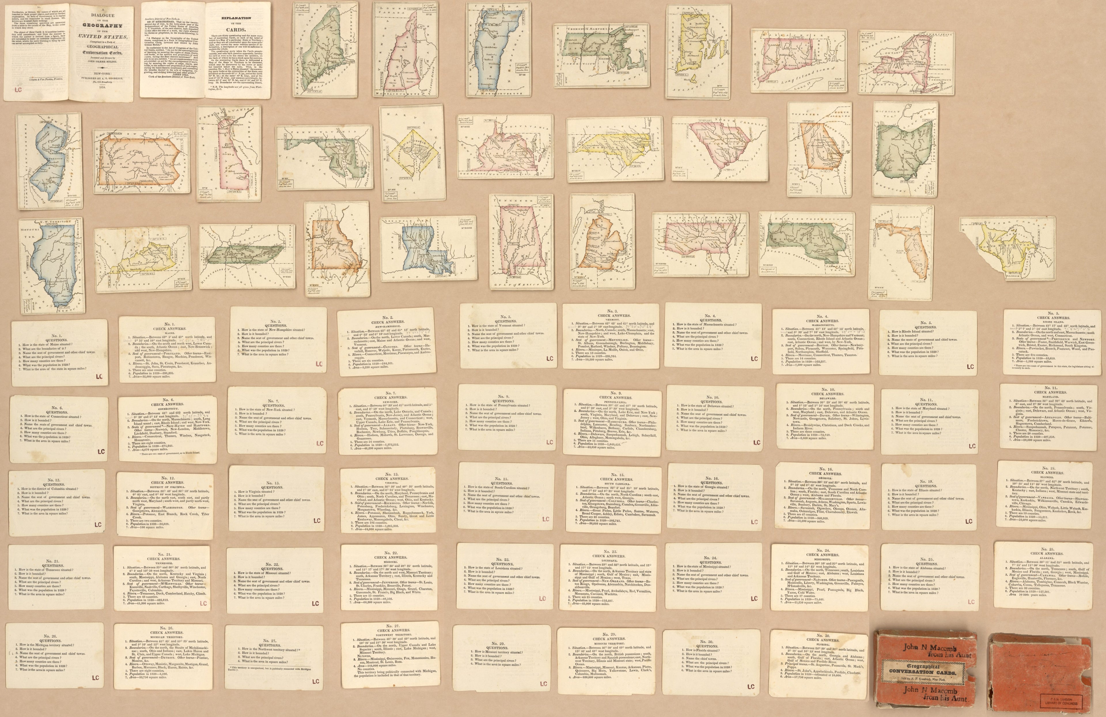 This old map of Geographical Conversation Cards : states of the United States from 1824 was created by Clayton & Van Norden, A. T. (Andrew Thompson) Goodrich, John Græme Melish in 1824