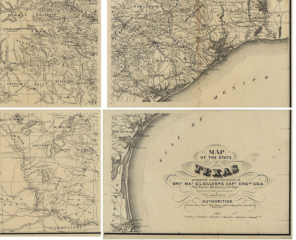 This old map of Map of the State of Texas from 1865 was created by G. L. Gillespie, Helmuth Holtz in 1865