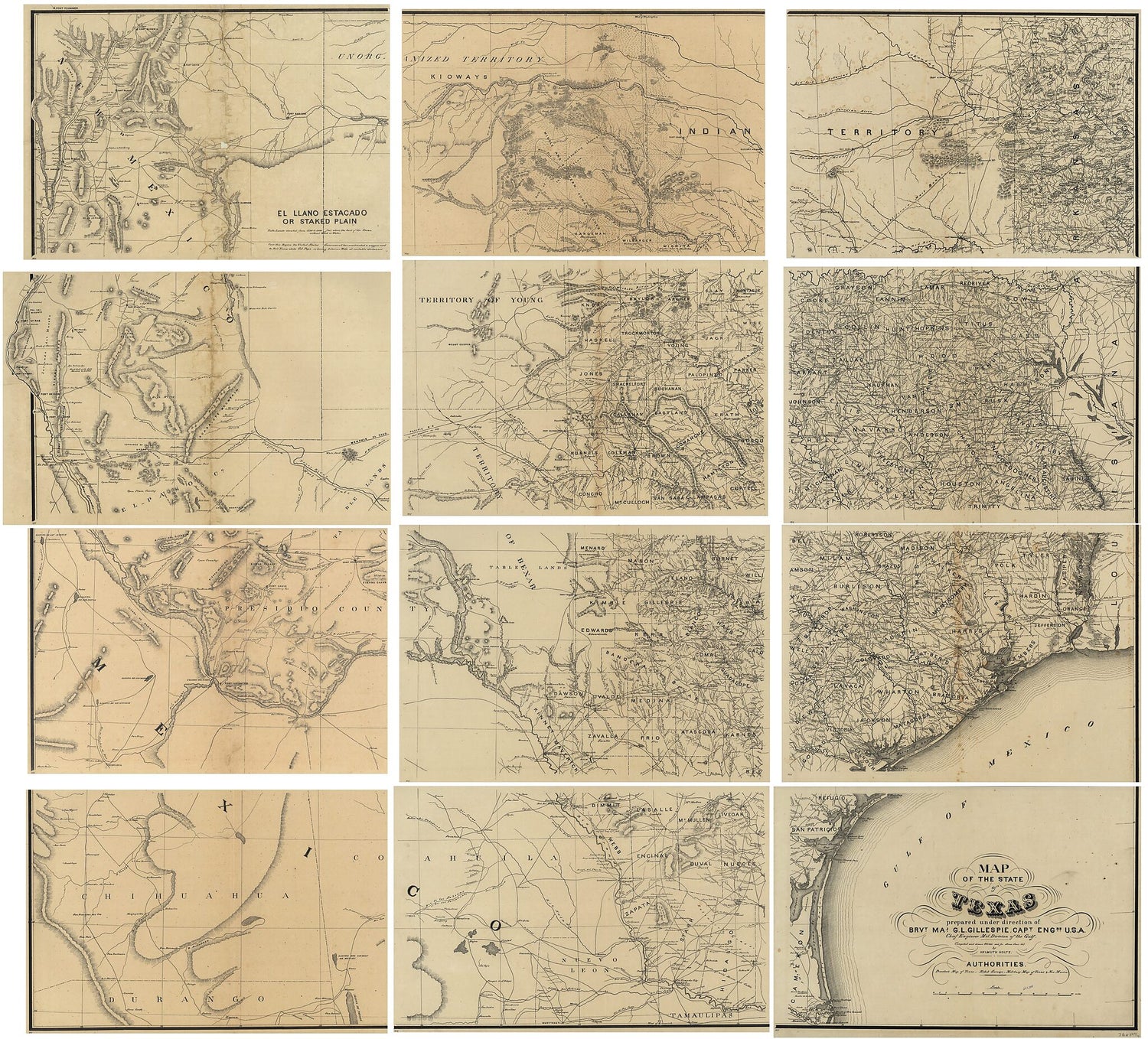 This old map of Map of the State of Texas from 1865 was created by G. L. Gillespie, Helmuth Holtz in 1865