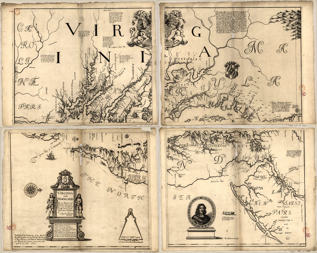 This old map of Virginia and Maryland As It Is Planted and Inhabited This Present Year 1670 from 1673 was created by Henry Faithorne, Augustine Herrman, Thomas Withinbrook in 1673