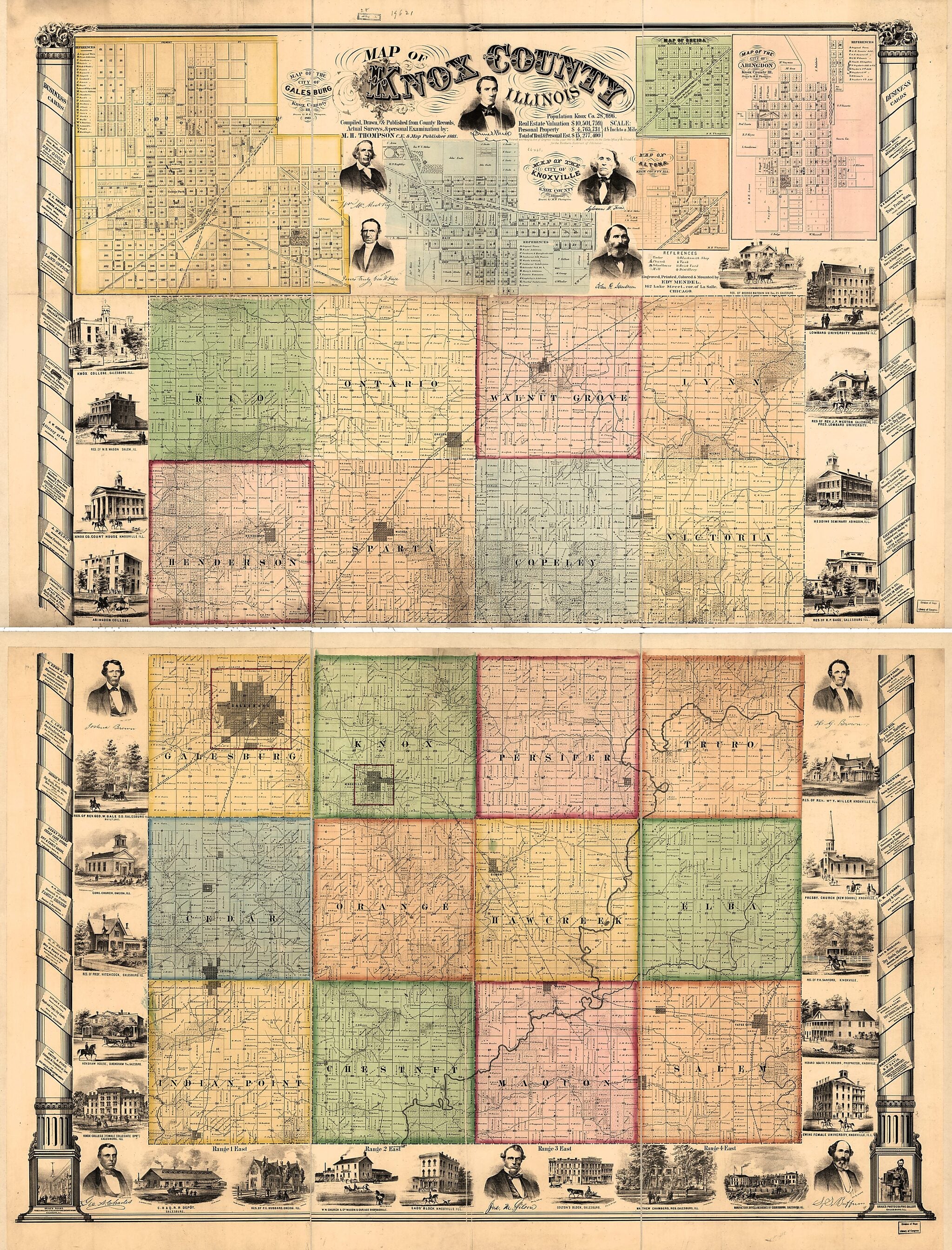 This old map of Map of Knox County, Illinois from 1861 was created by M. H. Thompson in 1861