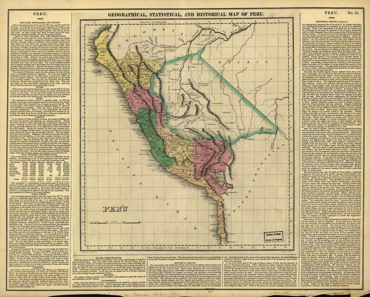 Peru (Geographical, Historical and Statistical Map of Peru) 1827 by Relic Map Company