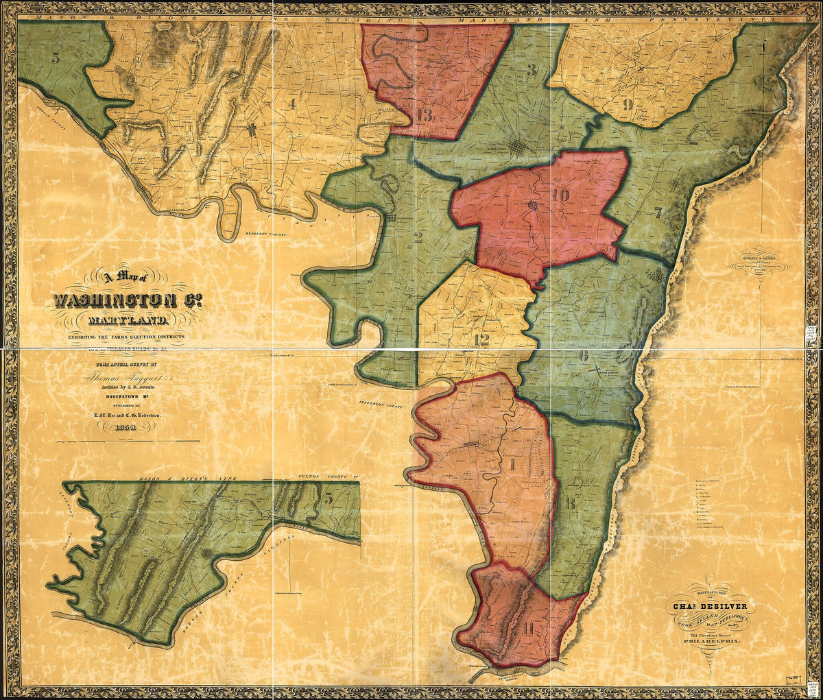 A Map of Washington County, Maryland. Exhibiting the Farms, Election Districts, Towns, Villages, Roads, Etc., Etc 1859 by Relic Map Company