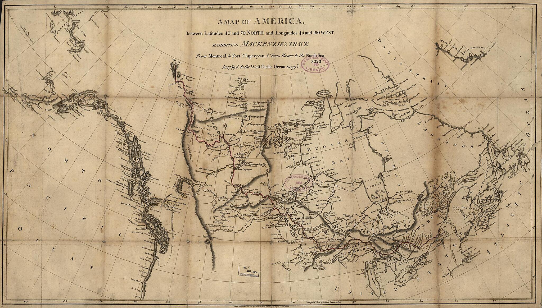 This old map of A Map of America Between Latitudes 40 and 70 North and Longitudes 45 and 180 West Exhibiting Mackenzie&