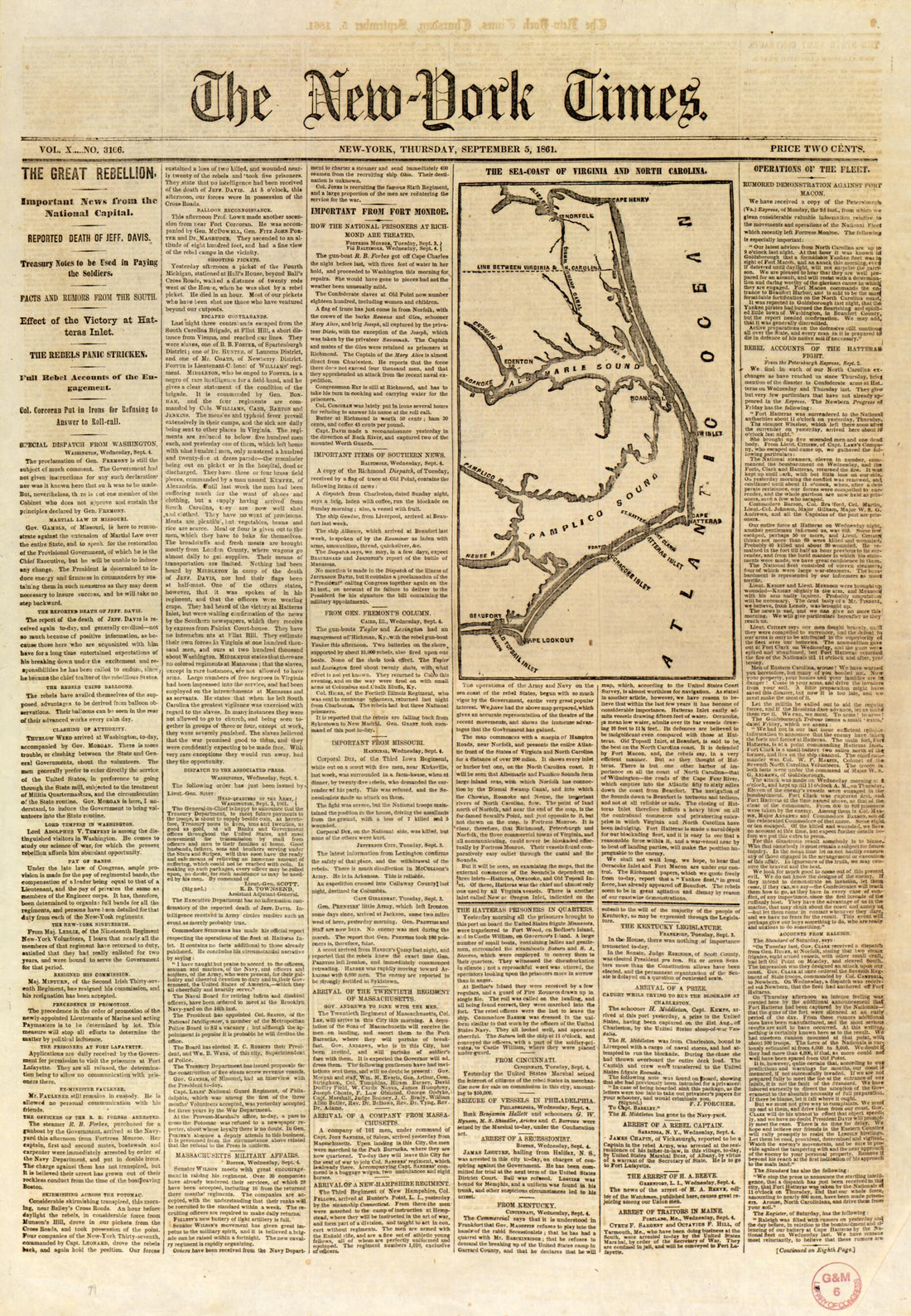 This old map of Civil War Newspaper Maps from the New York Times and the New York Herald from 1861 was created by in 1861