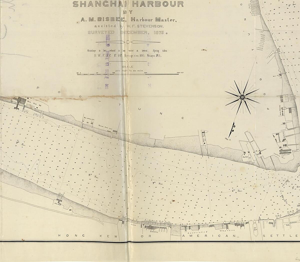 This old map of Plan of Shanghai Harbour from 1875 was created by A. M. Bisbee, W. F. Stevenson in 1875