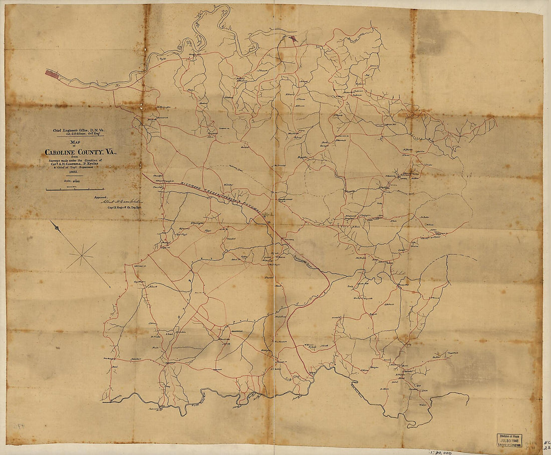 This old map of Map of Caroline County, Va from 1862 was created by Albert H. (Albert Henry) Campbell, Jeremy Francis Gilmer in 1862