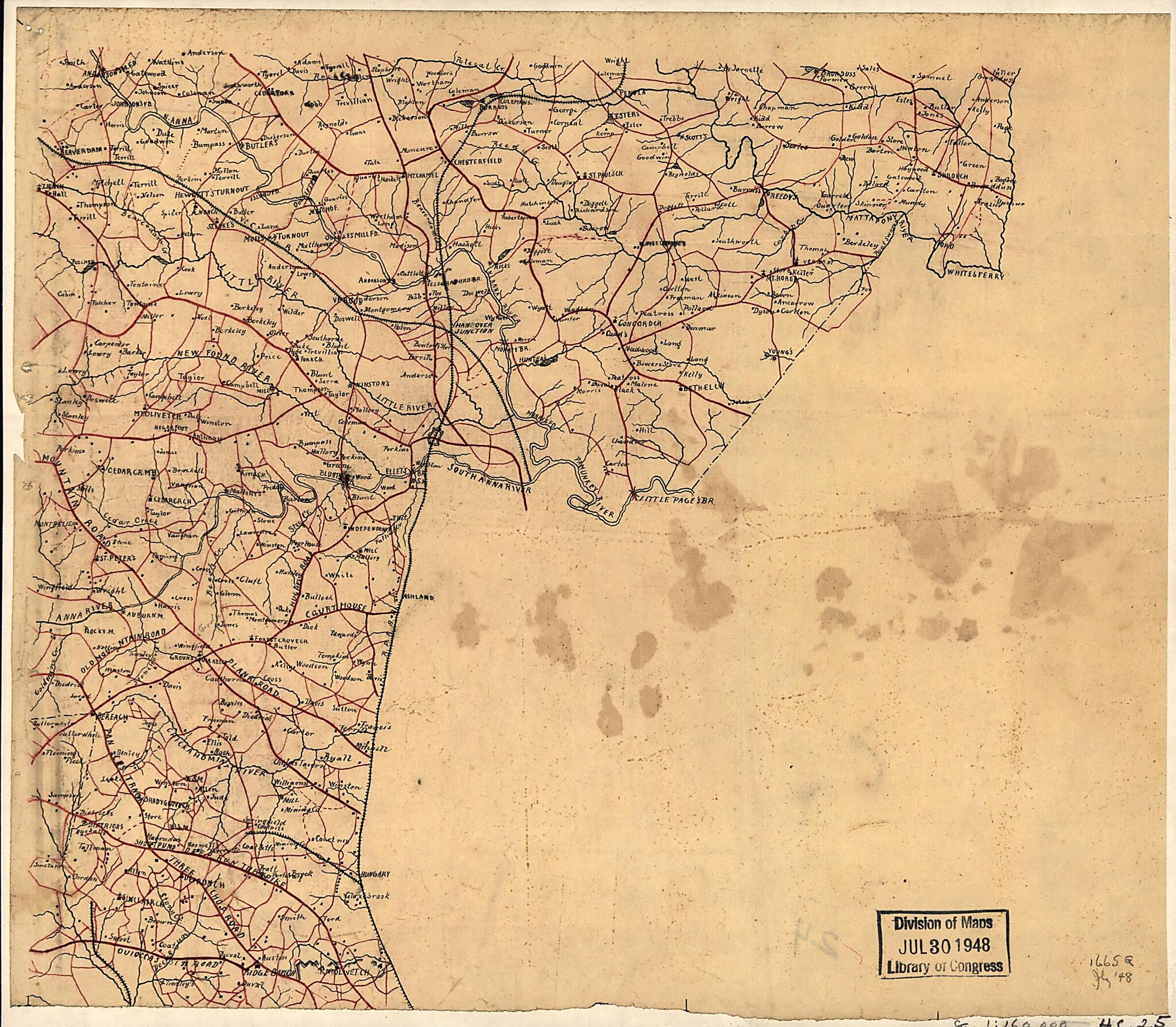 Map of Parts of Caroline, Hanover, and Henrico Counties, Va., West of the Mattaponi River and the Richmond, Fredericksburg, and Potomac Railroad 1860 by Relic Map Company