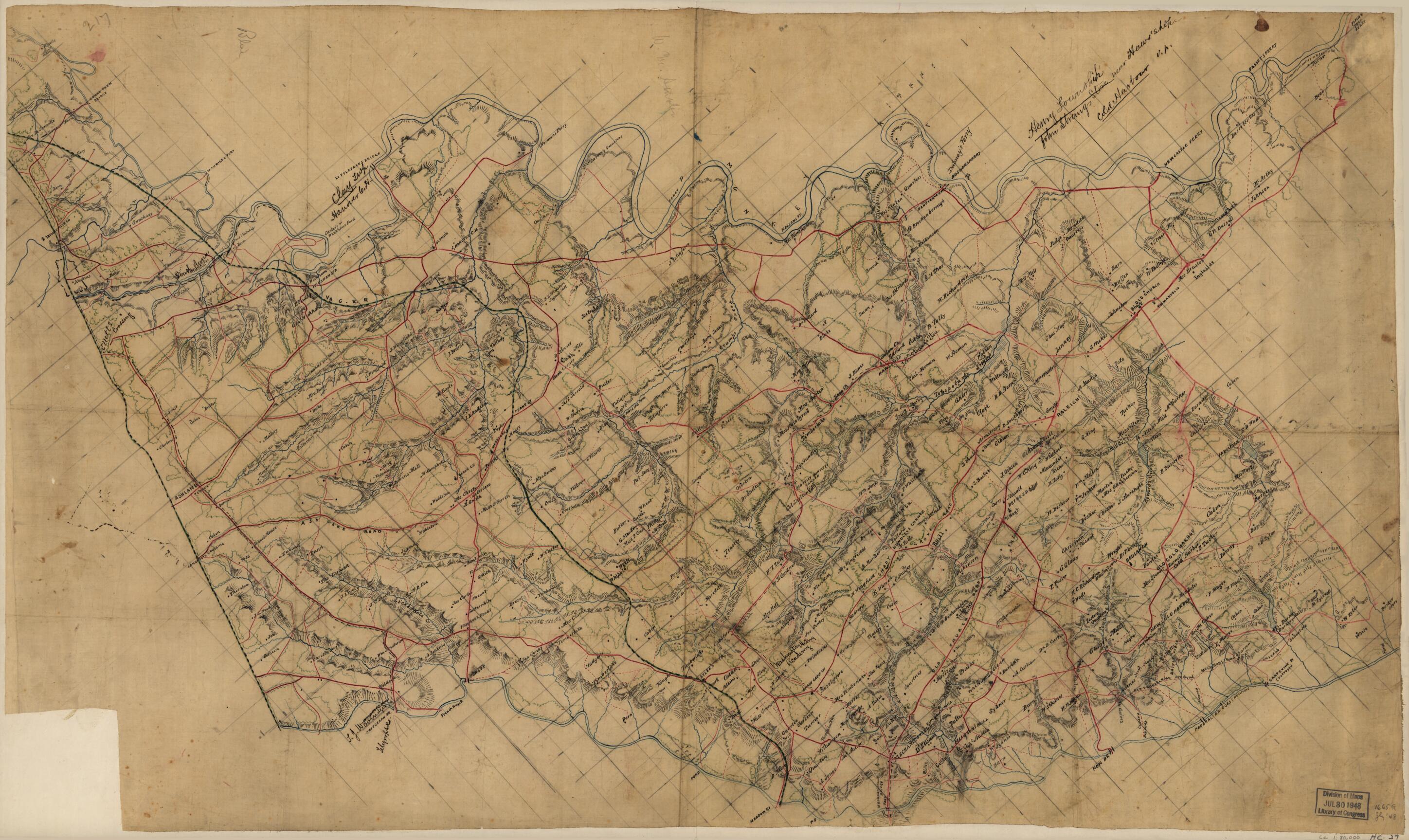 This old map of Map of Hanover County, Va. from 1860 was created by in 1860