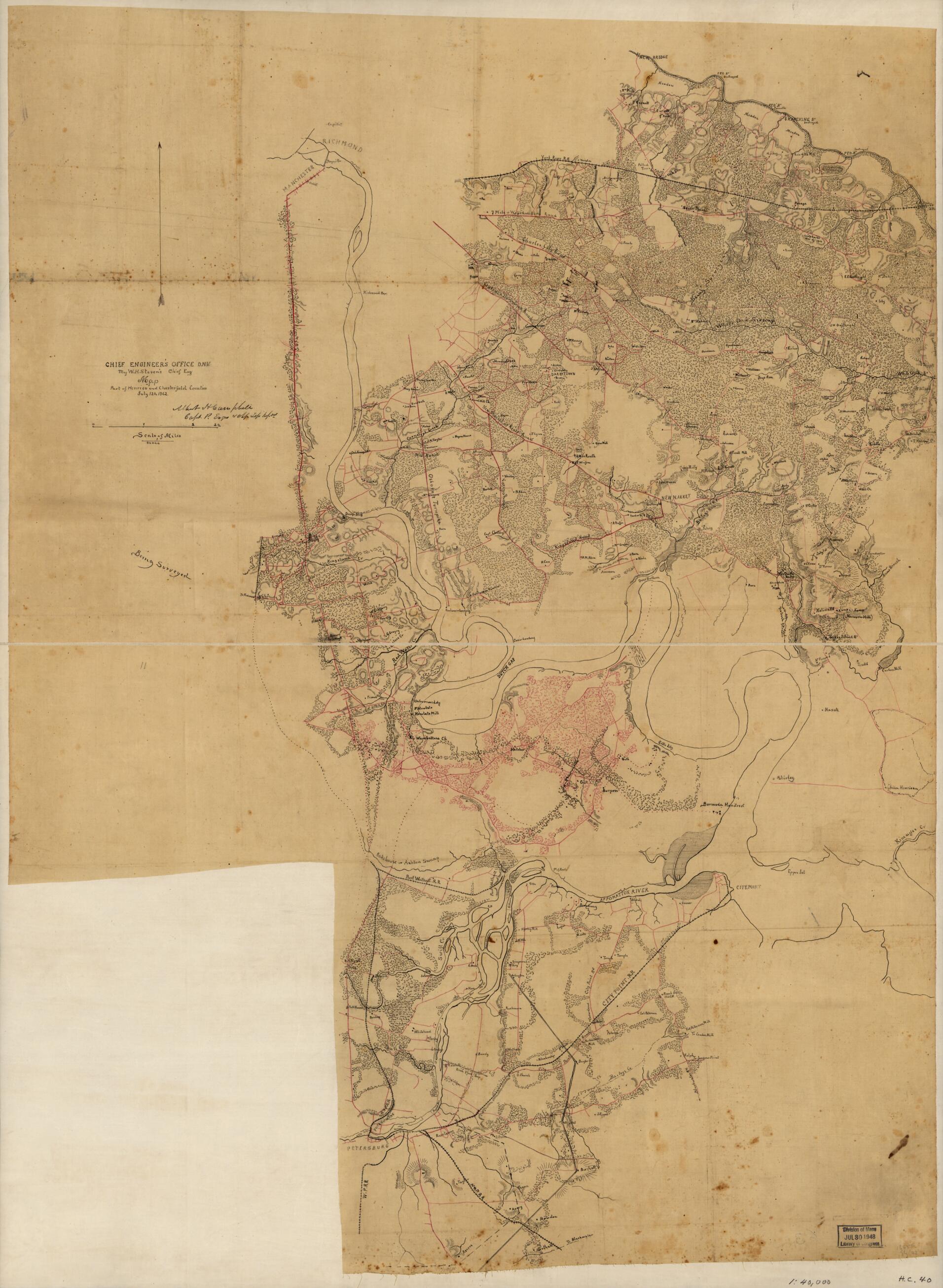 Map of Part of Henrico and Chesterfield Counties, July 12th, 1862 by Relic Map Company