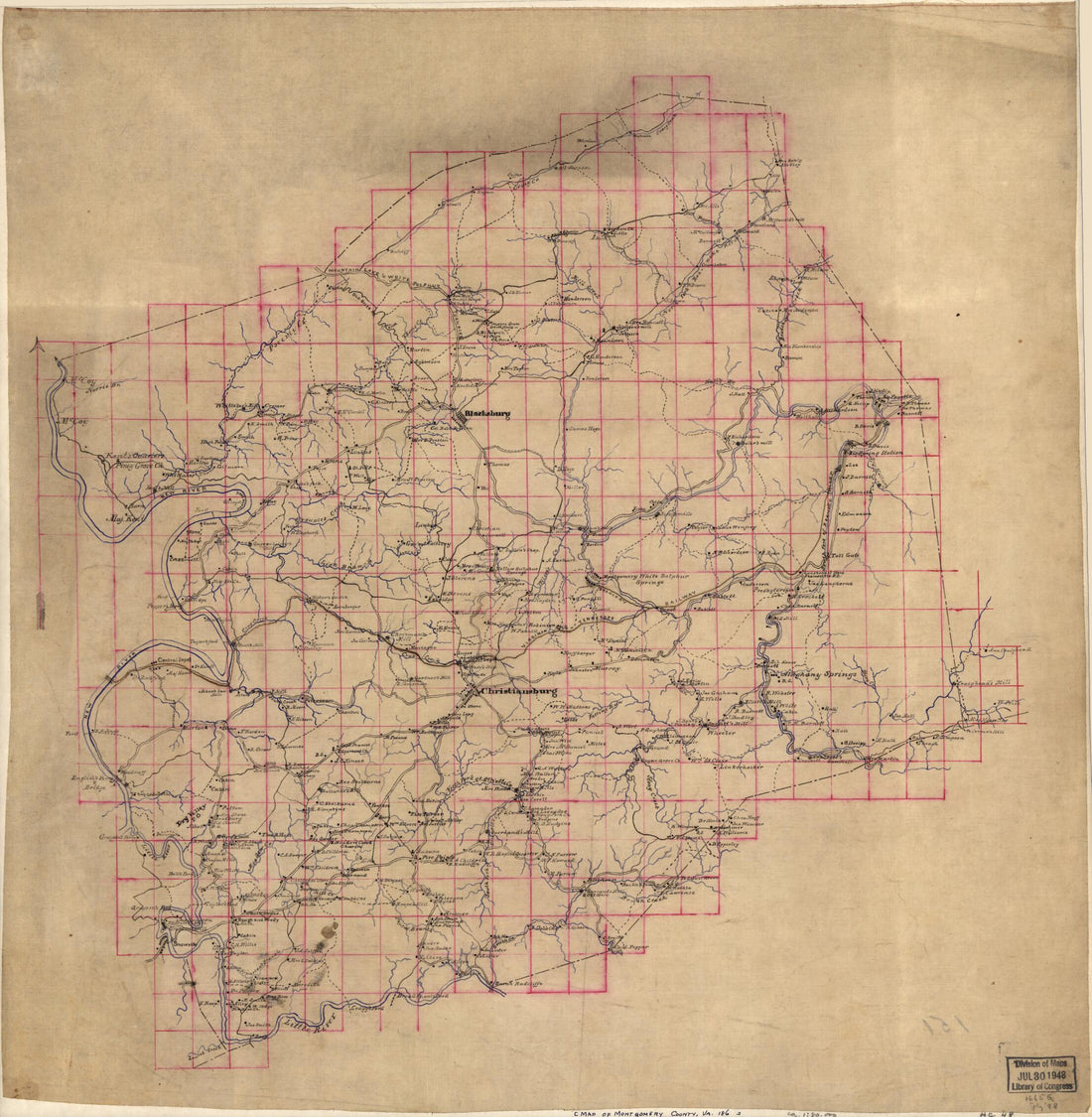 This old map of Map of Montgomery County, Va. from 1860 was created by in 1860