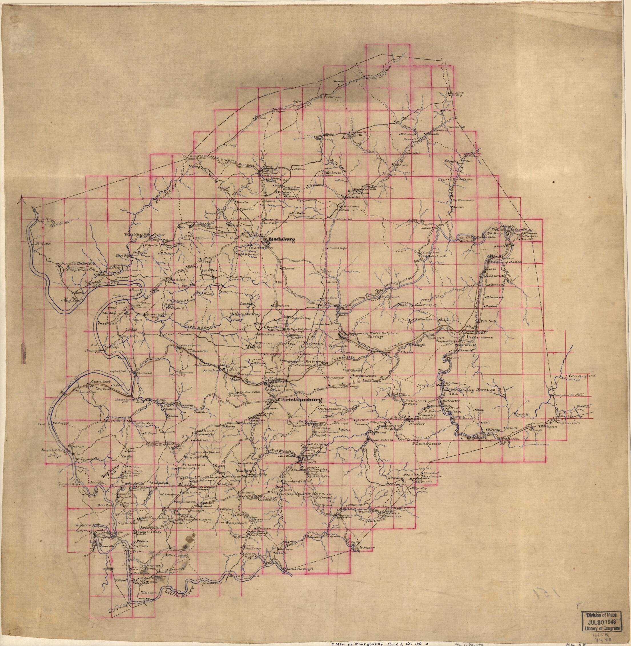 This old map of Map of Montgomery County, Va. from 1860 was created by in 1860
