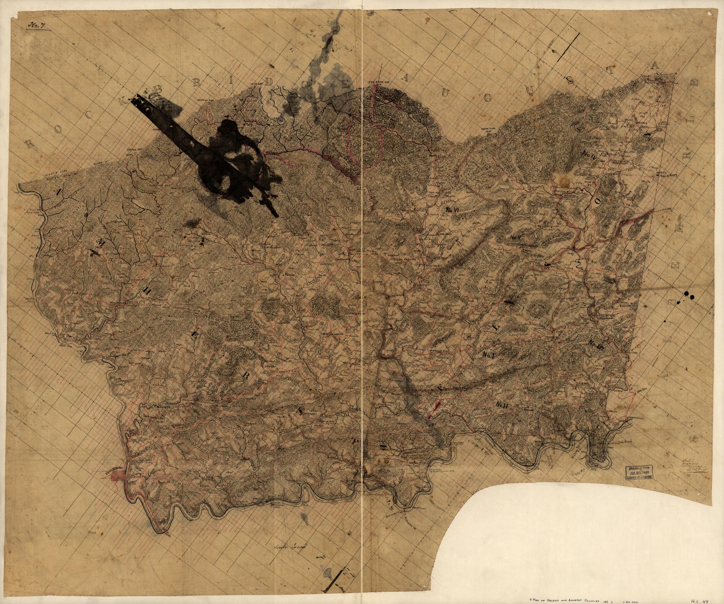This old map of Map of Nelson and Amherst Counties, Va. from 1860 was created by C. S. Dwight in 1860