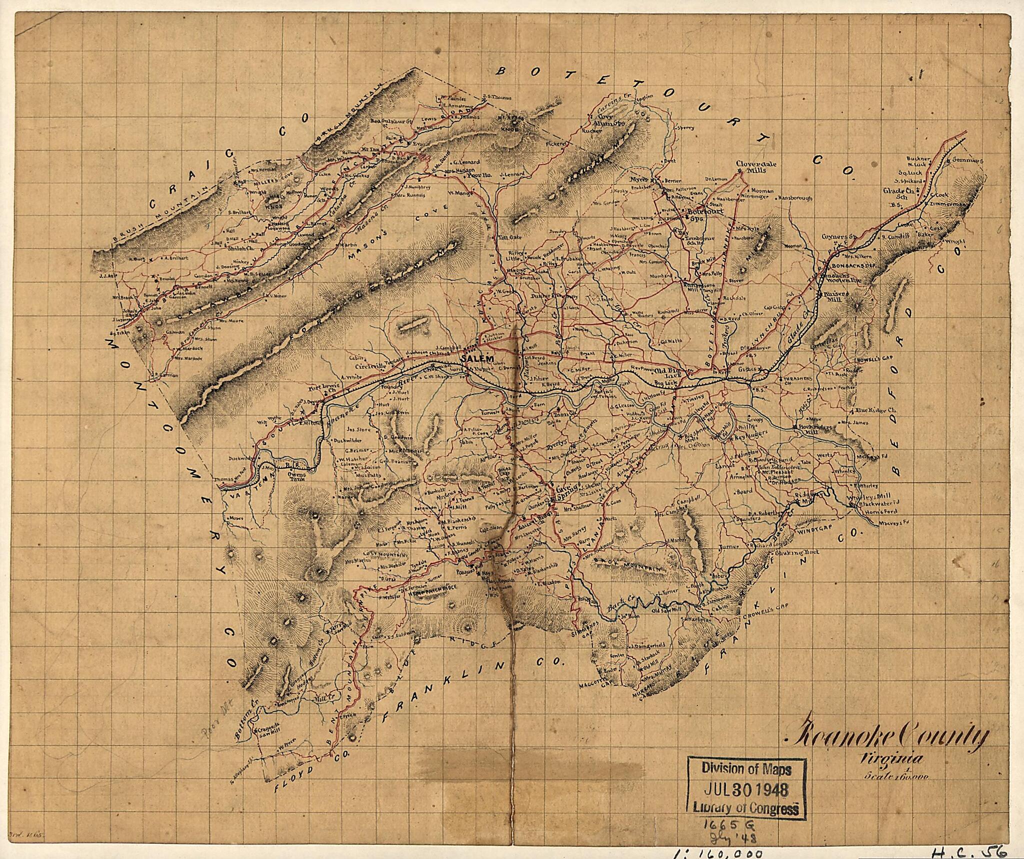 This old map of Roanoke County, Virginia from 1860 was created by in 1860