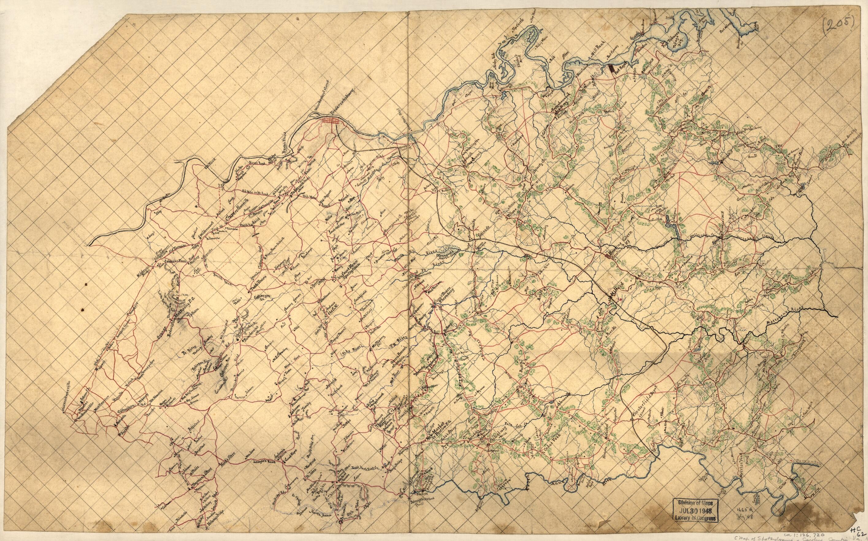 Map of Spotsylvania and Caroline Counties, Virginia 1860 by Relic Map Company