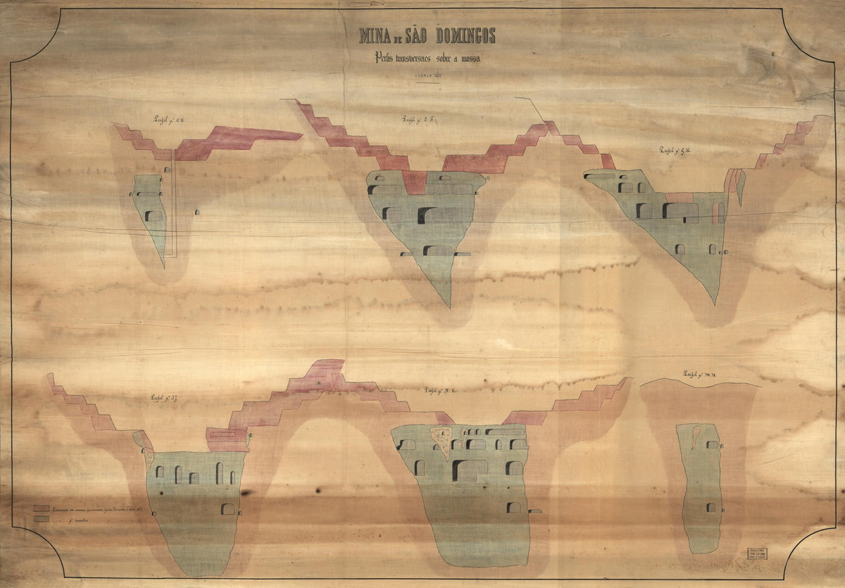 Mining Maps of Minas De São Domingos, Portugal in 1874 by Relic Map Company