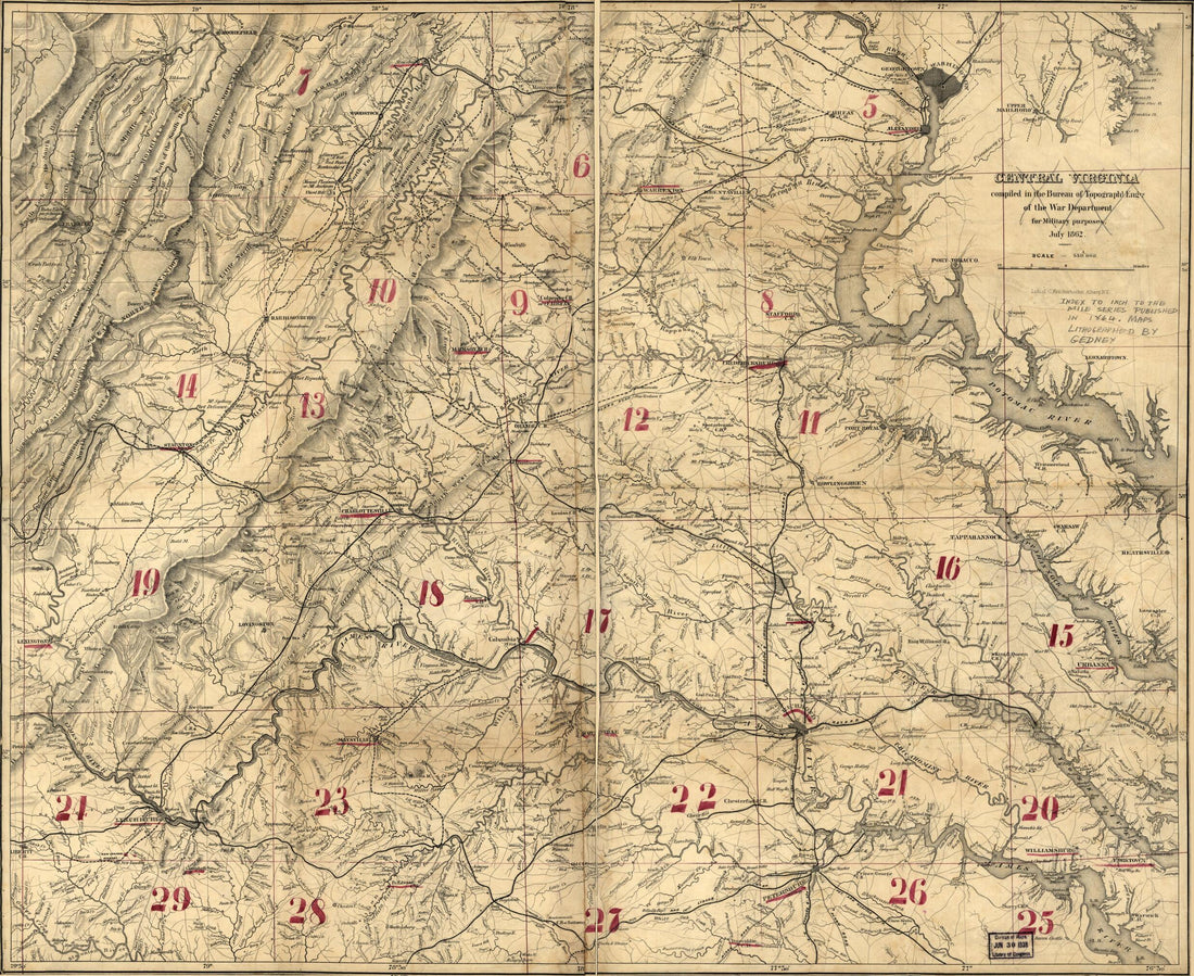 This old map of Central Virginia from 1864 was created by J. F. Gedney, United States. Army. Corps of Topographical Engineers in 1864