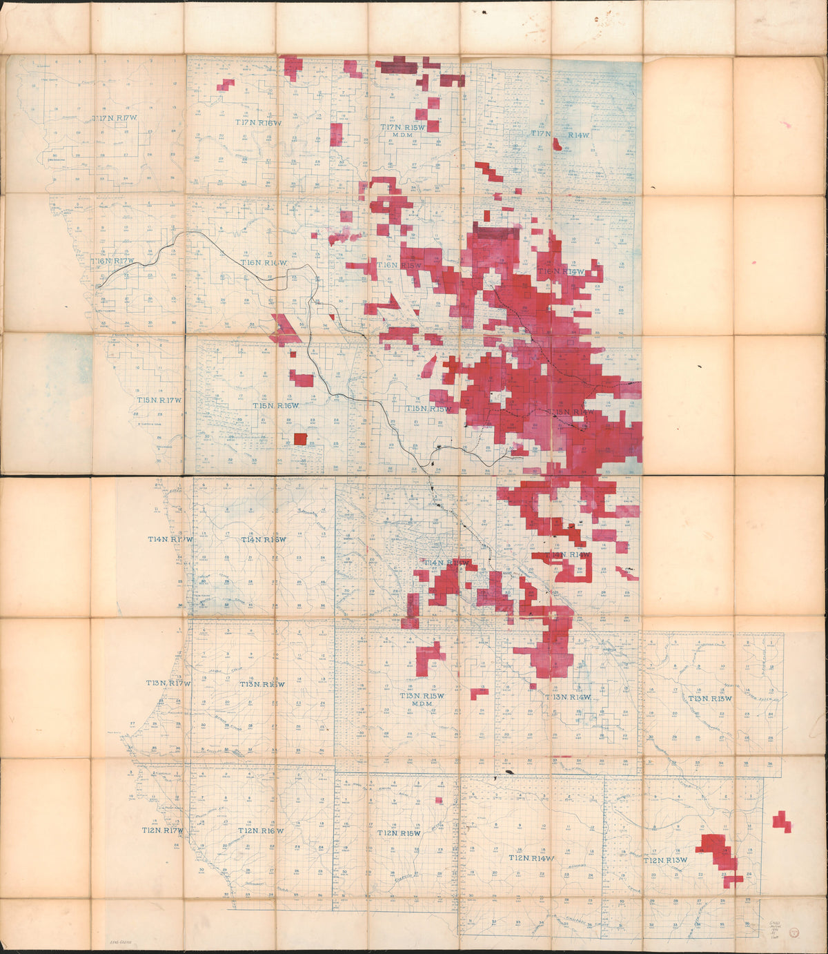 Blueprint Map of South Mendocino Co., CA, Ca. in 1896 by Relic Map Company