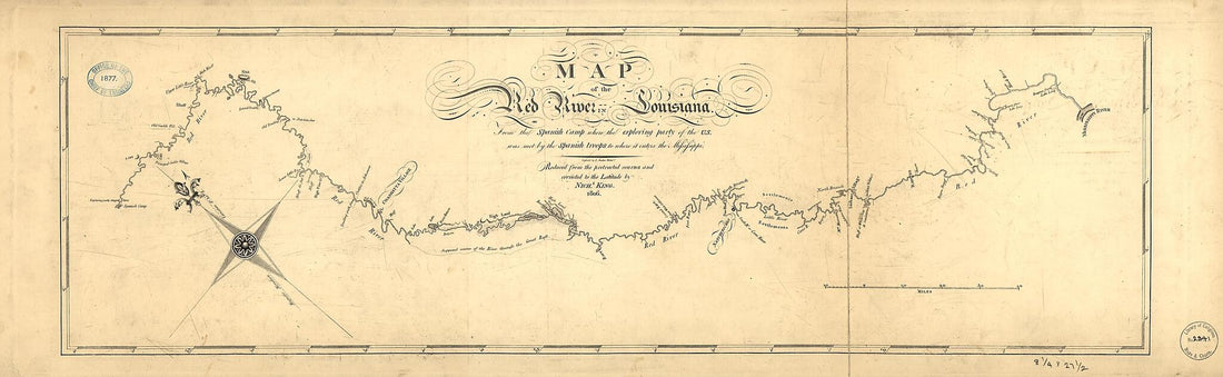 This old map of Map of the Red River In Louisiana from the Spanish Camp Where the Exploring Party of the U.S. Was Met by the Spanish Troops to Where It Enters the Mississippi, Reduced from the Protracted Courses and Corrected to the Latitude from 1806 wa