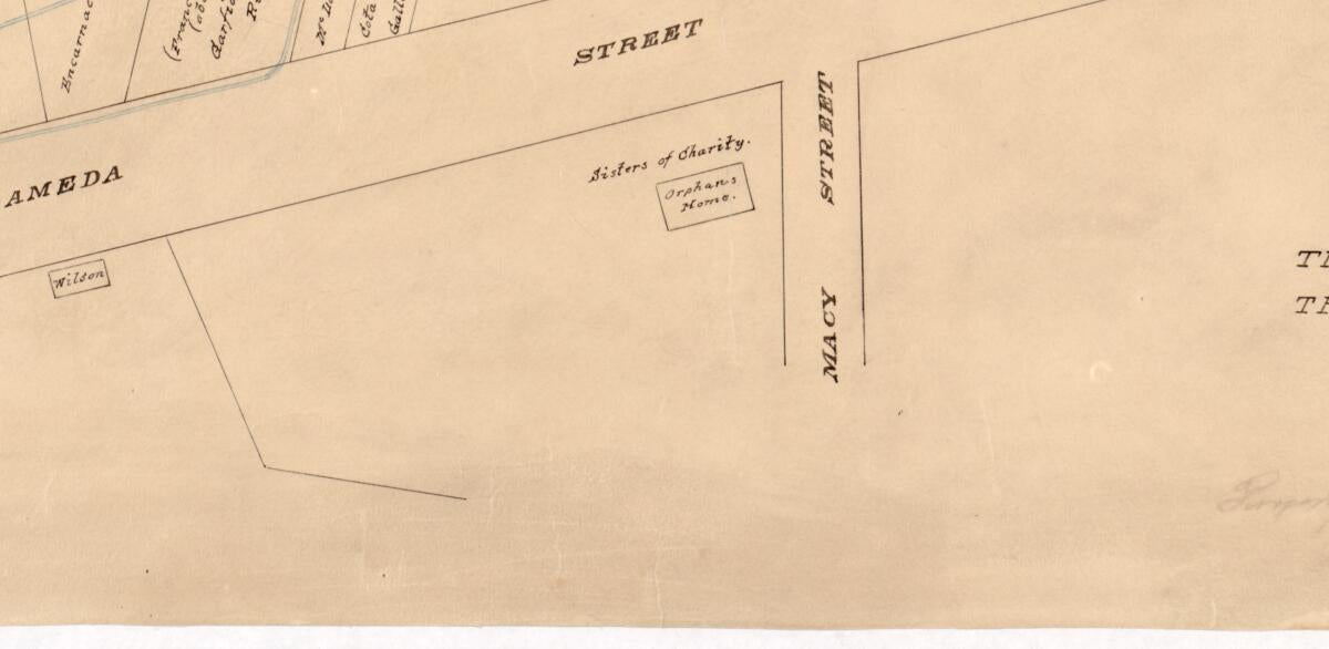 This old map of Map of the Old Portion of the City Surrounding the Plaza, Showing the Old Plaza Church, Public Square, the First Gas Plant and Adode Buildings, Los Angeles City, March 12th, from 1873 was created by A. G. Ruxton in 1873