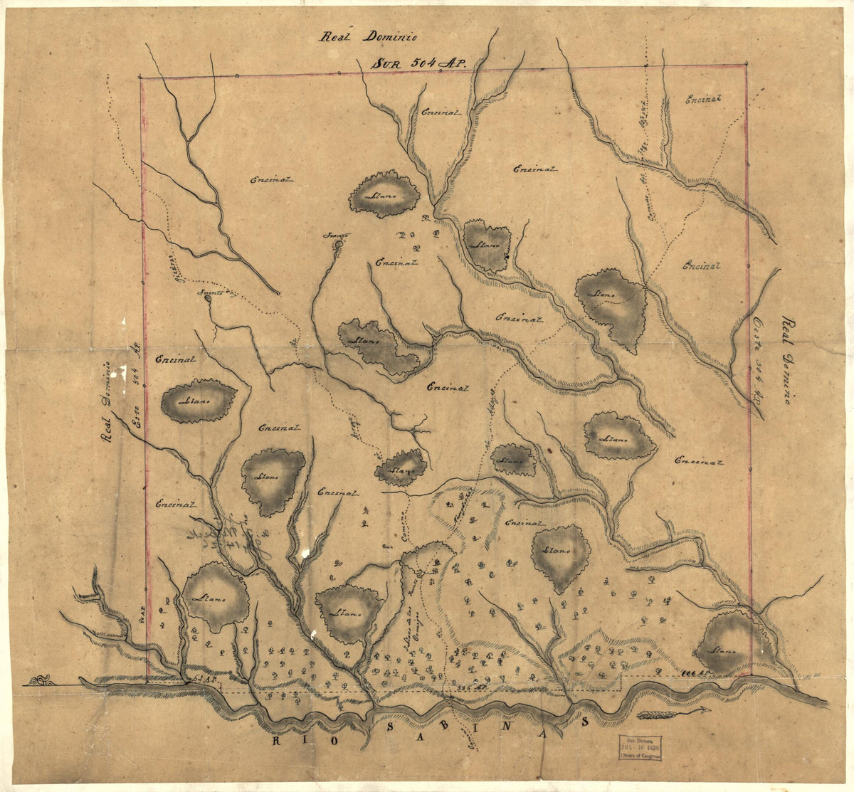 Map of Las Ormigas Grant, Sabine and DeSoto Parishes, Louisiana 1800 by Relic Map Company